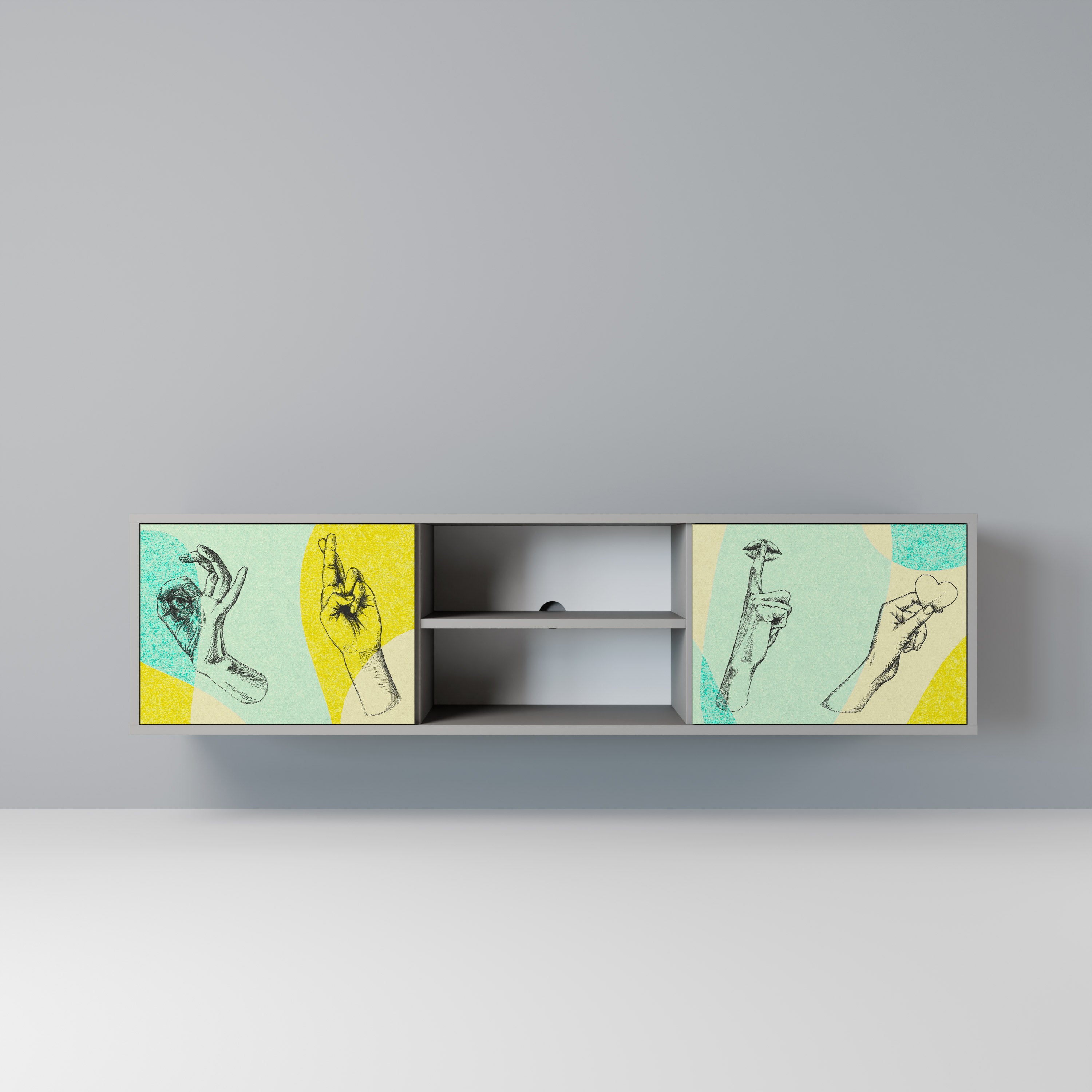 Mueble de TV de 2 puertas BODY LANGUAGE en acabado gris