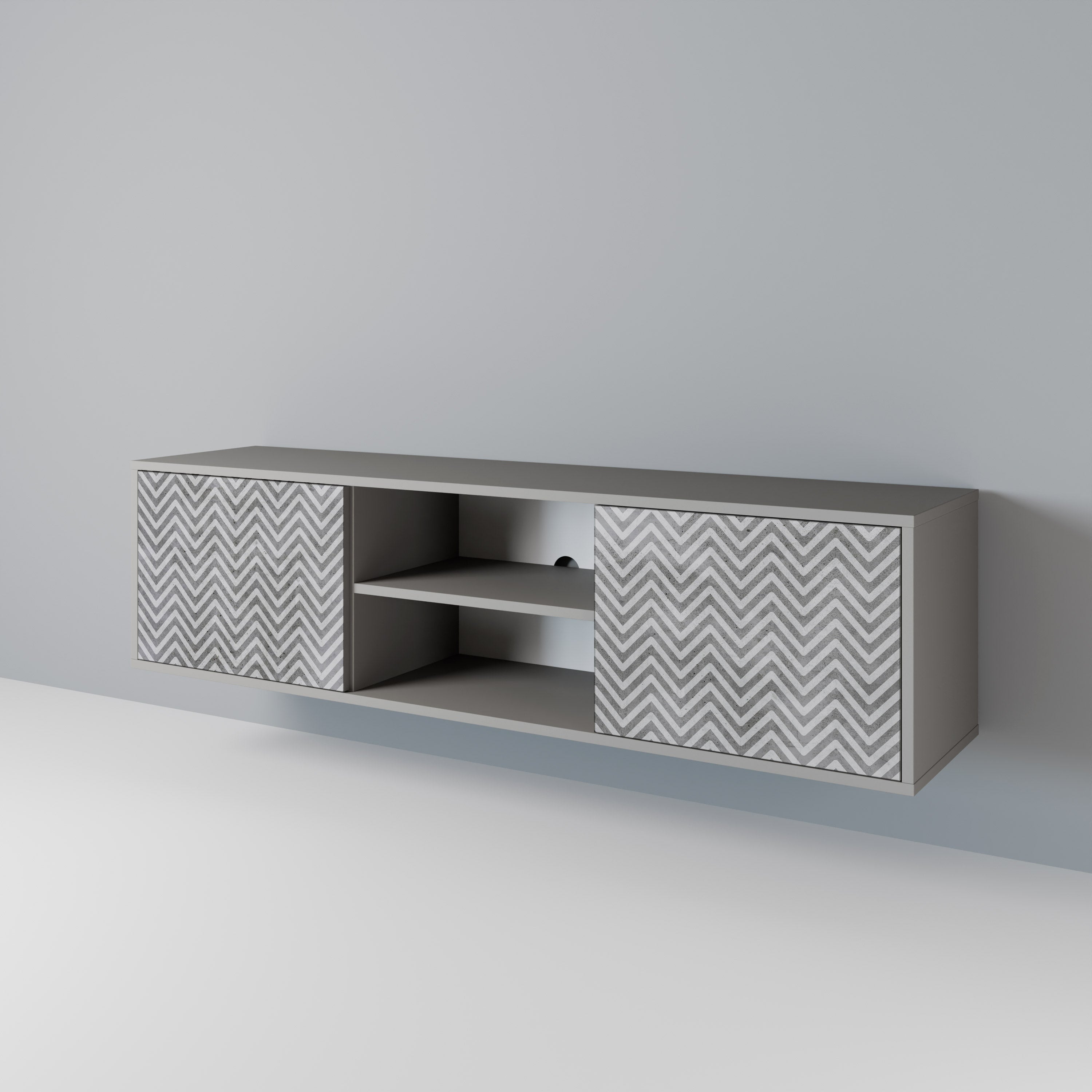 Mueble de TV CONCRETE ZIG ZAG de 2 puertas en acabado gris