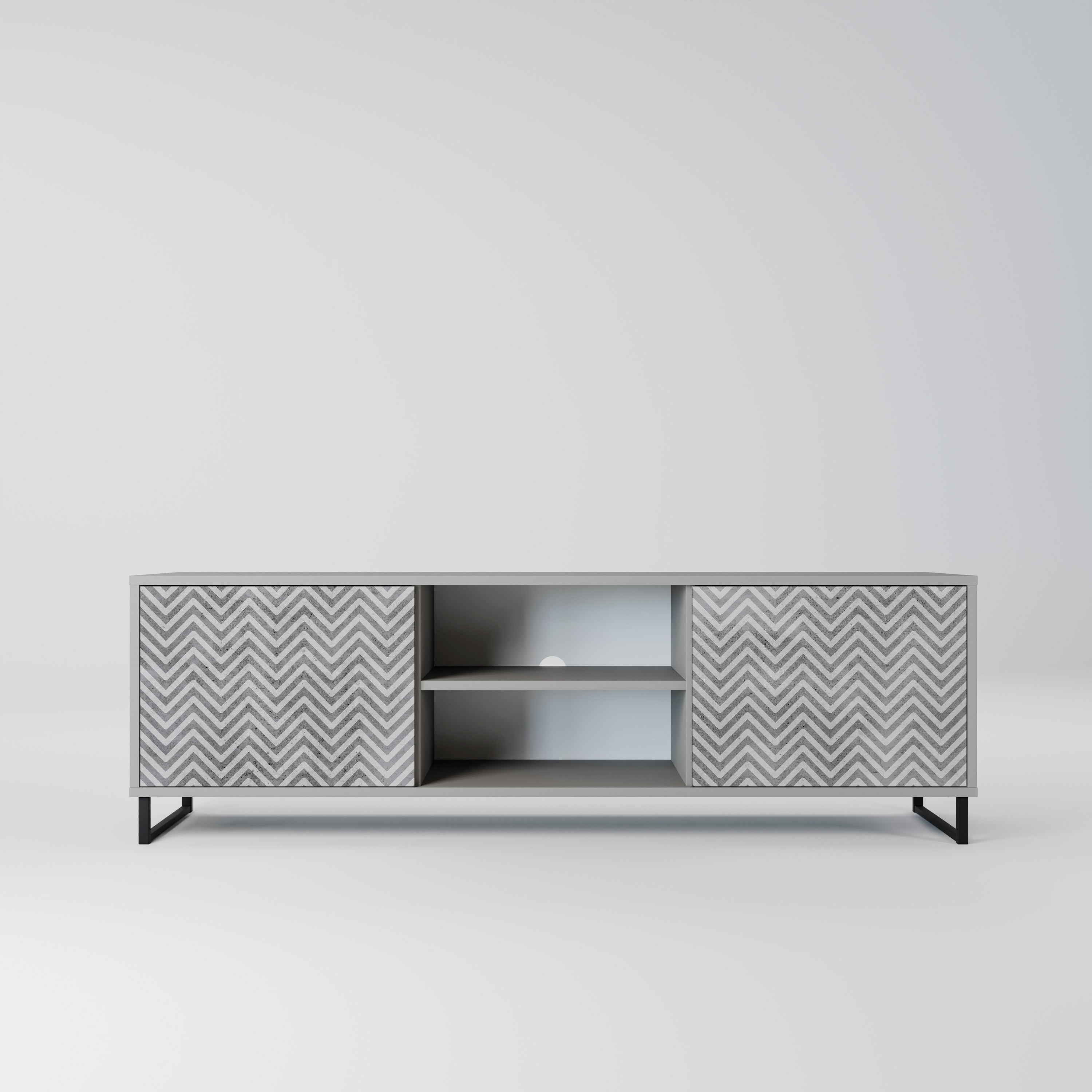 Mueble de TV CONCRETE ZIG ZAG de 2 puertas en acabado gris