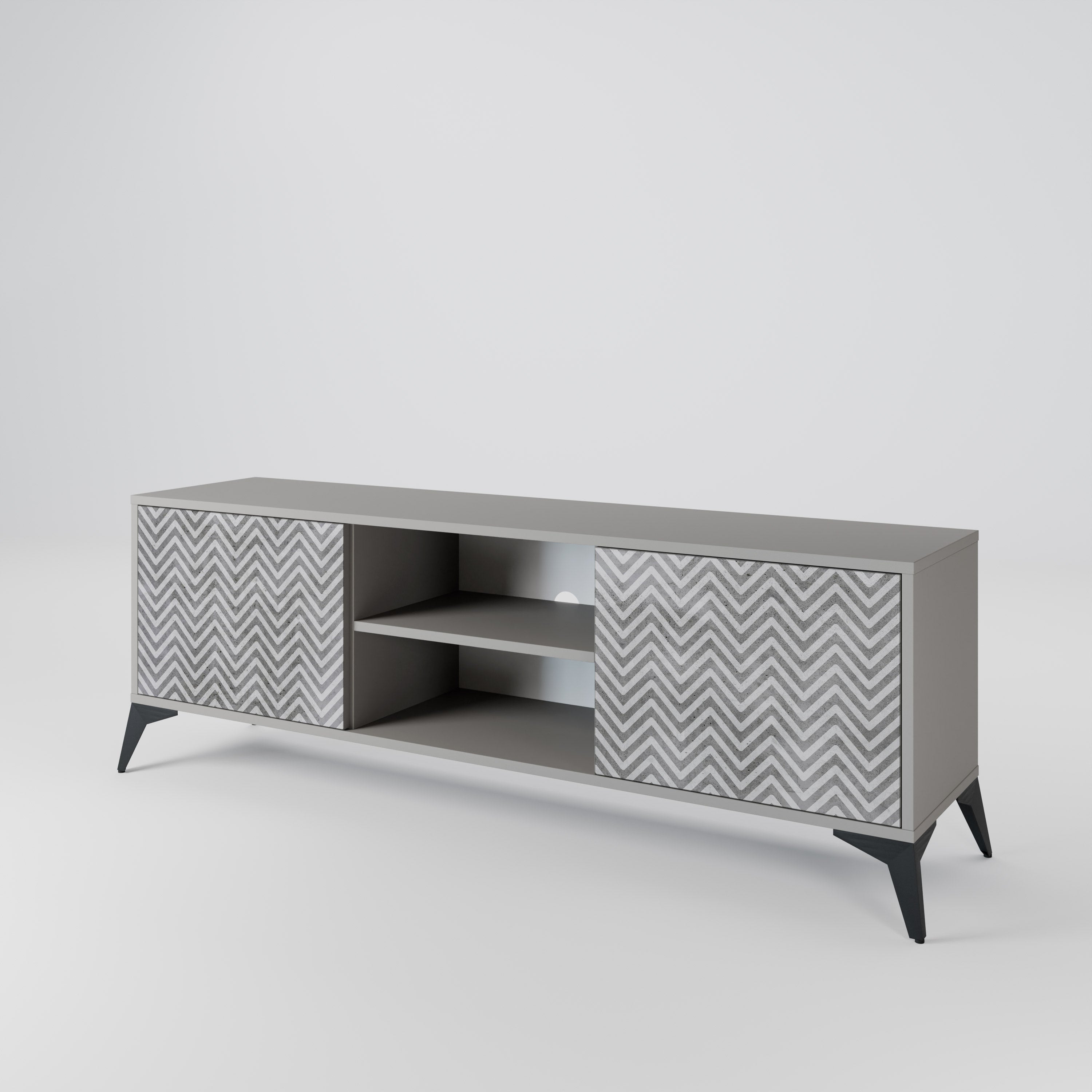Mueble de TV CONCRETE ZIG ZAG de 2 puertas en acabado gris