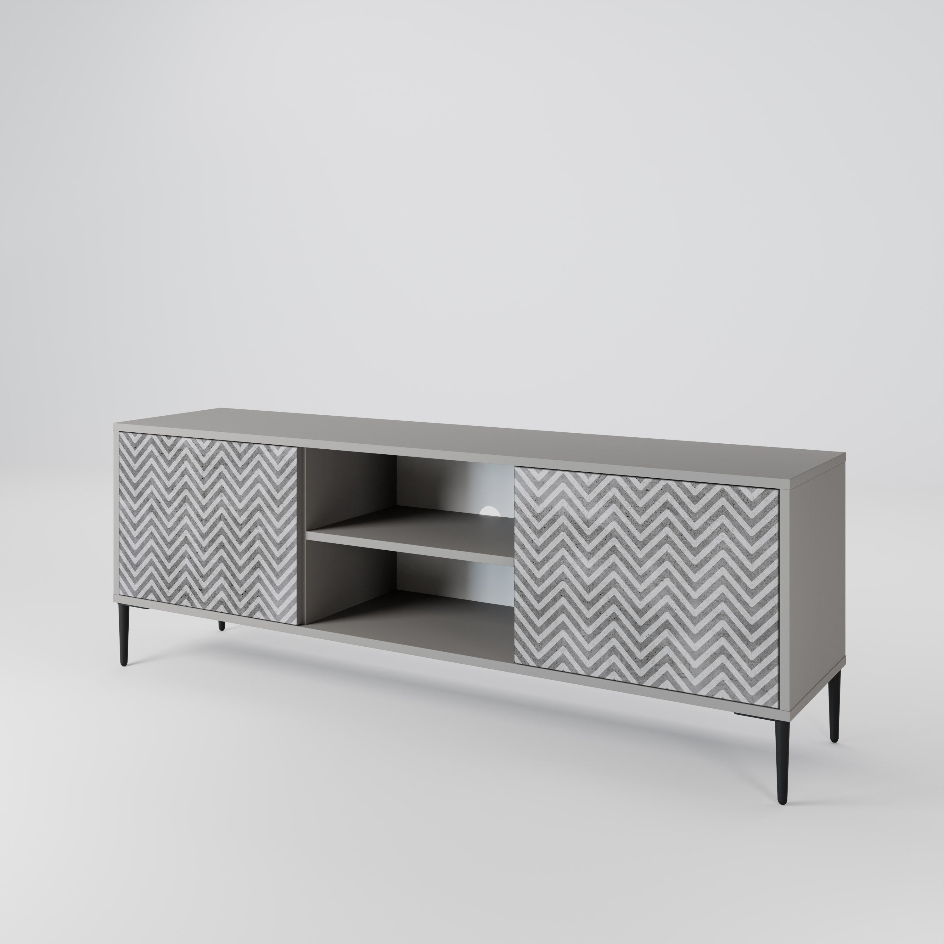 Mueble de TV CONCRETE ZIG ZAG de 2 puertas en acabado gris