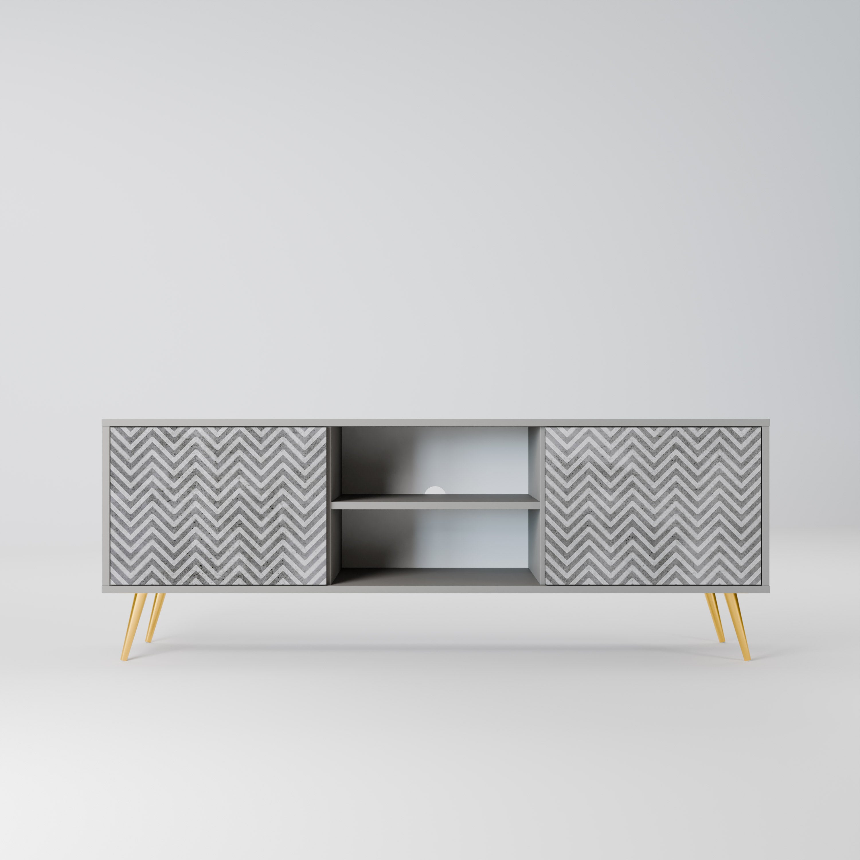 Mueble de TV CONCRETE ZIG ZAG de 2 puertas en acabado gris
