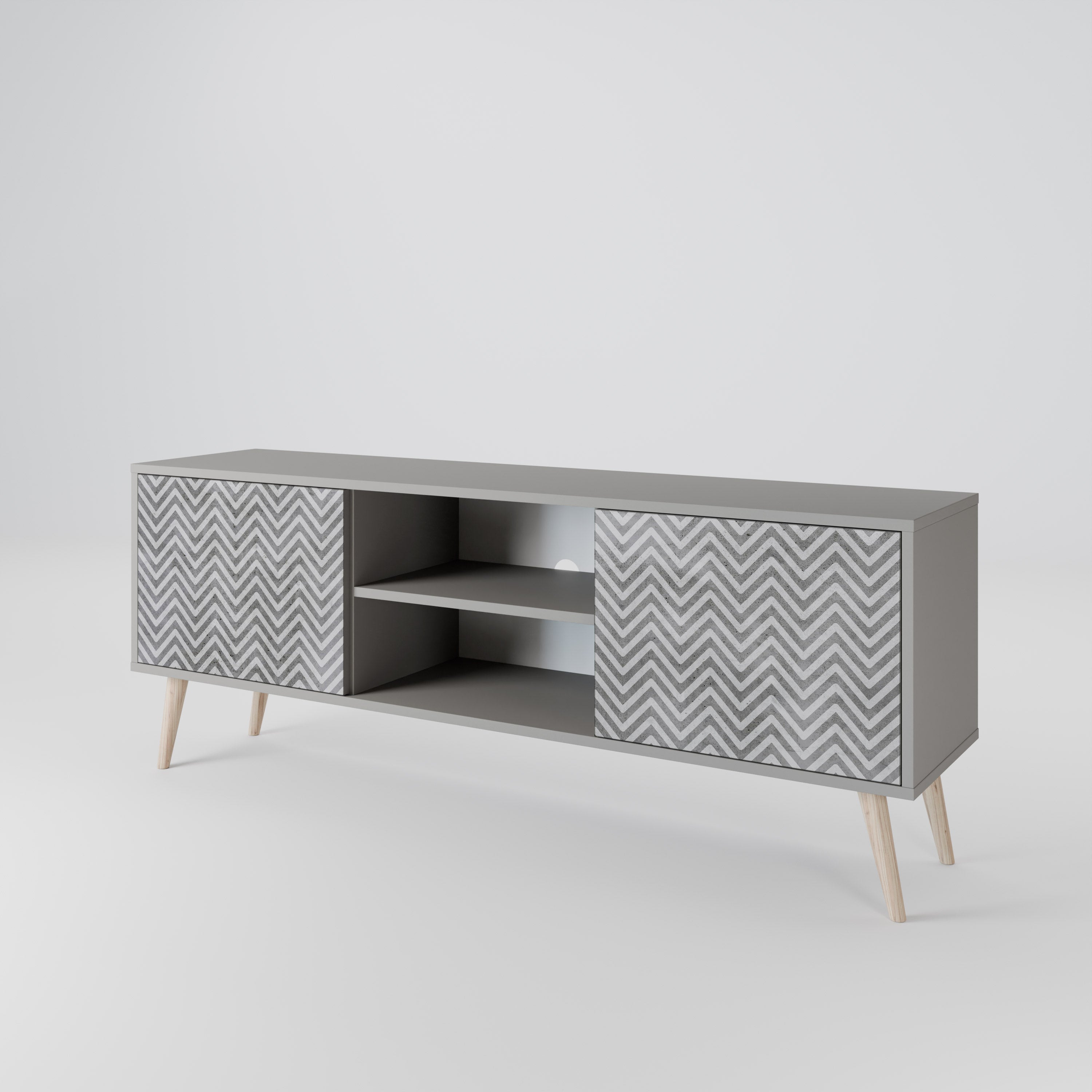 Mueble de TV CONCRETE ZIG ZAG de 2 puertas en acabado gris