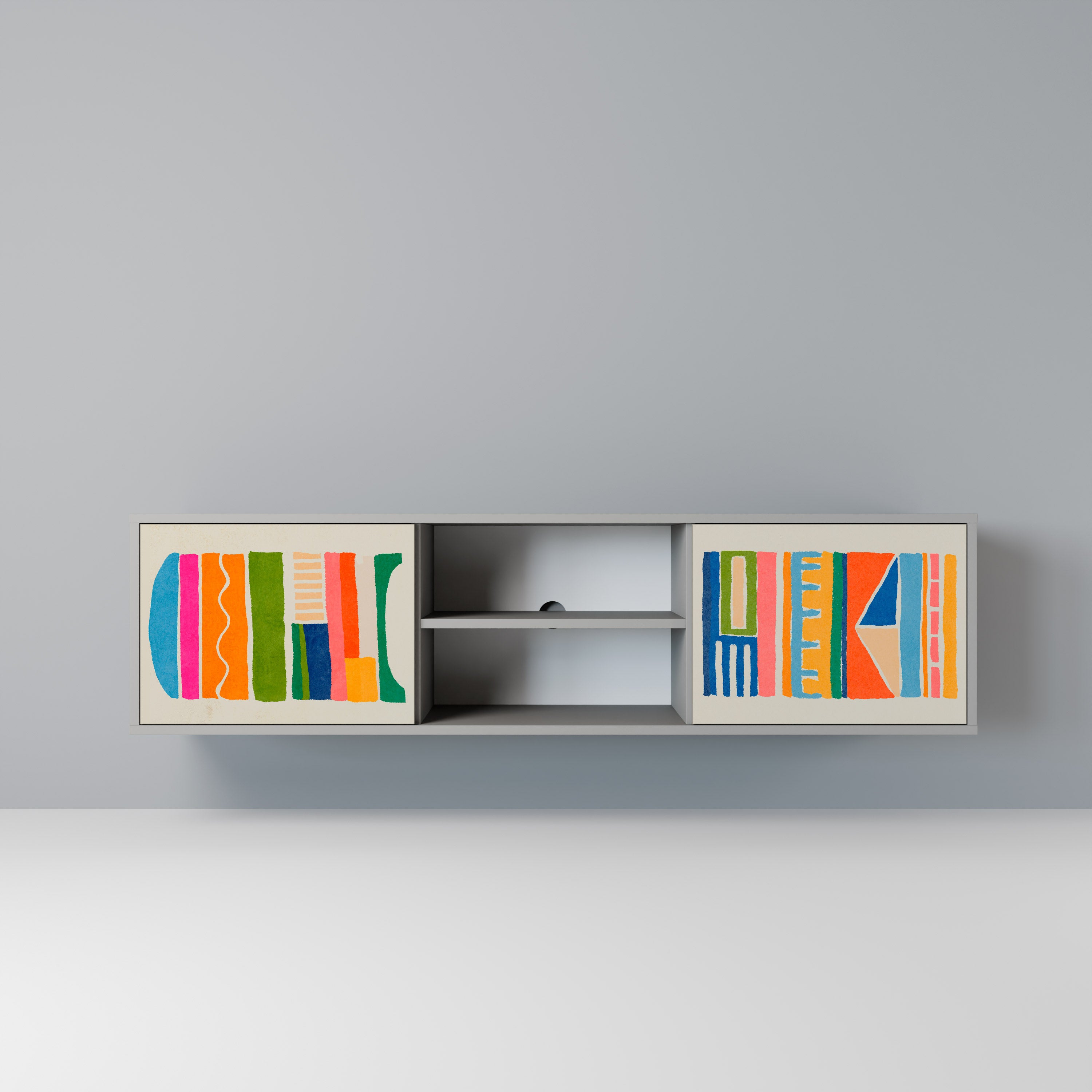 Mueble de TV de 2 puertas GEOMETRIC SHINE en acabado gris