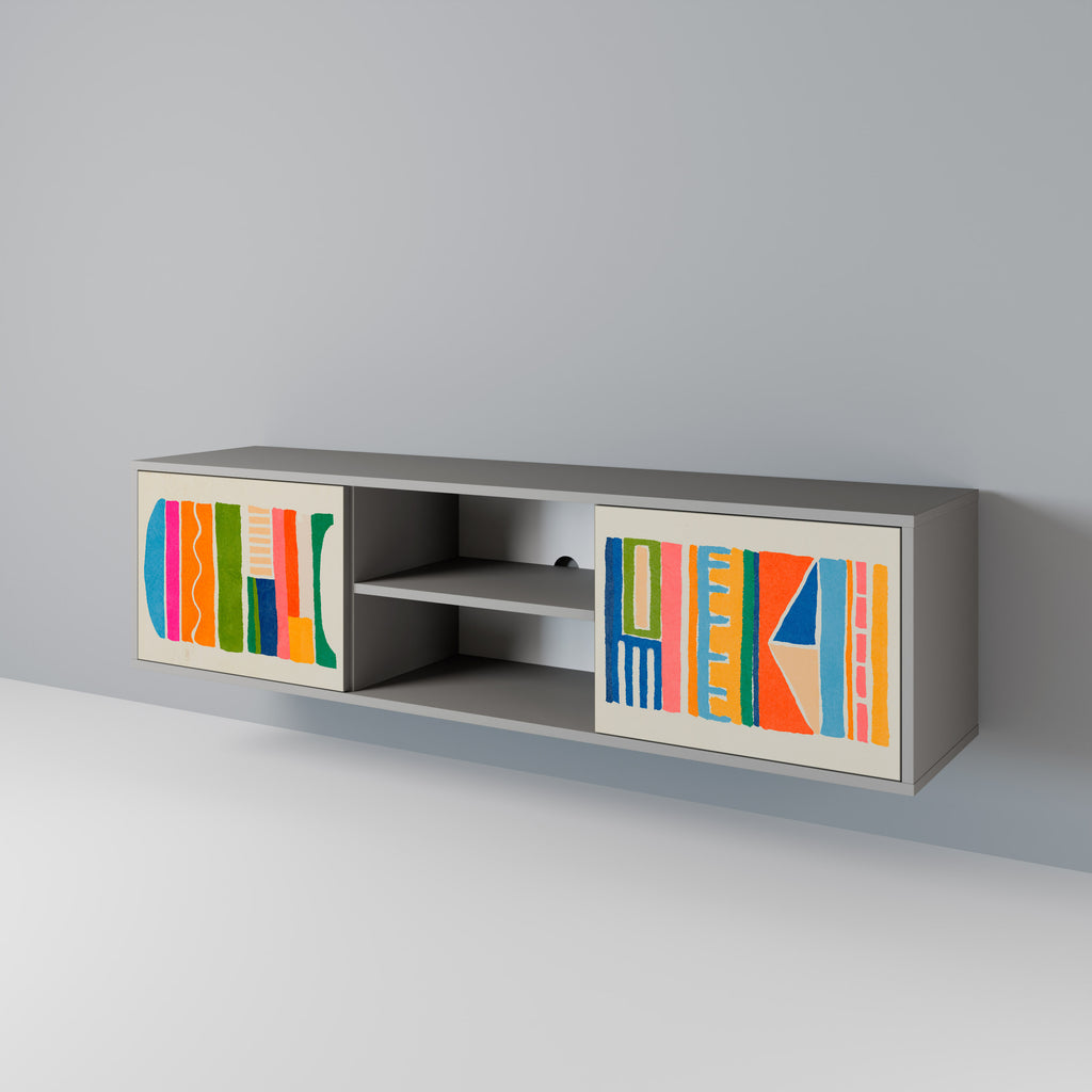 Mueble de TV de 2 puertas GEOMETRIC SHINE en acabado gris