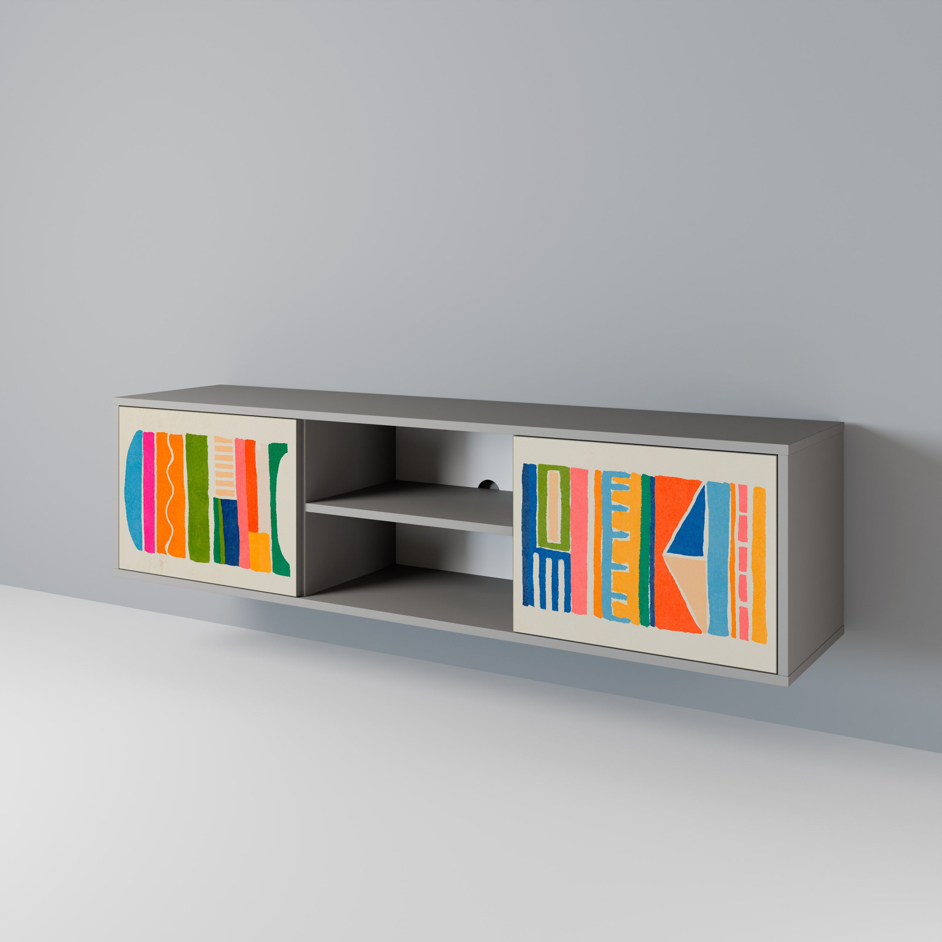 Mueble de TV de 2 puertas GEOMETRIC SHINE en acabado gris