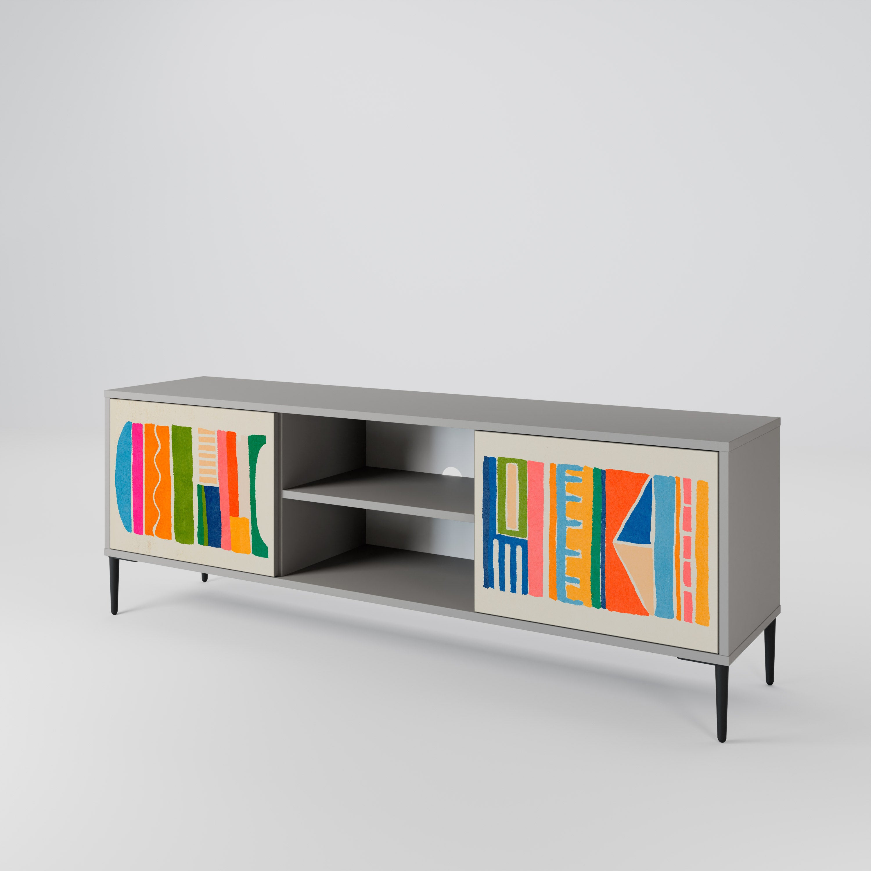 Mueble de TV de 2 puertas GEOMETRIC SHINE en acabado gris