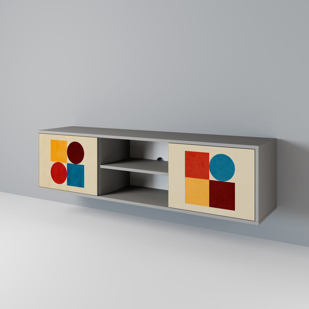 Mueble de TV de 2 puertas GEOMETRIC PUZZLE en acabado gris