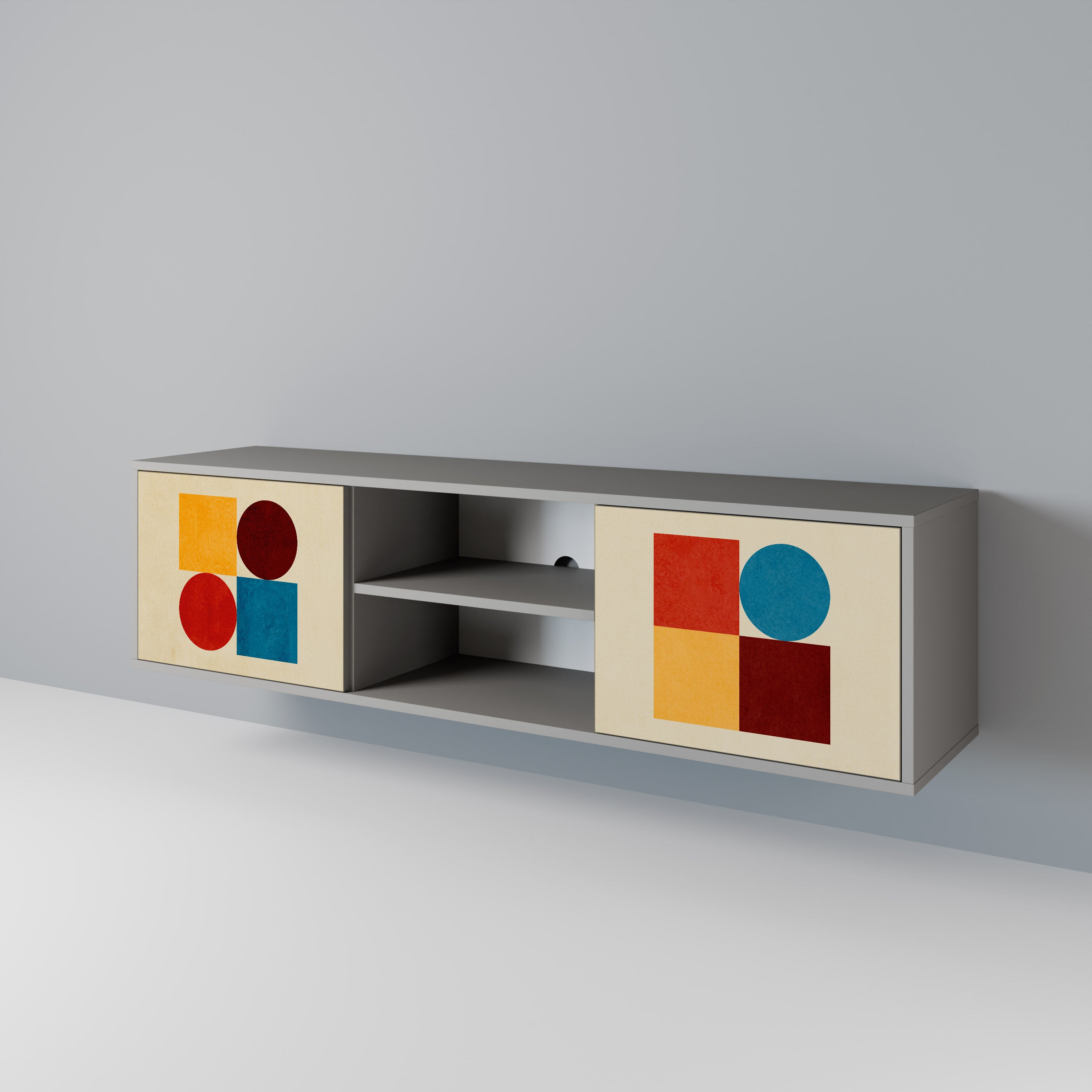Mueble de TV de 2 puertas GEOMETRIC PUZZLE en acabado gris