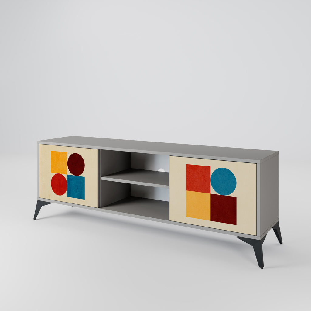 Mueble de TV de 2 puertas GEOMETRIC PUZZLE en acabado gris