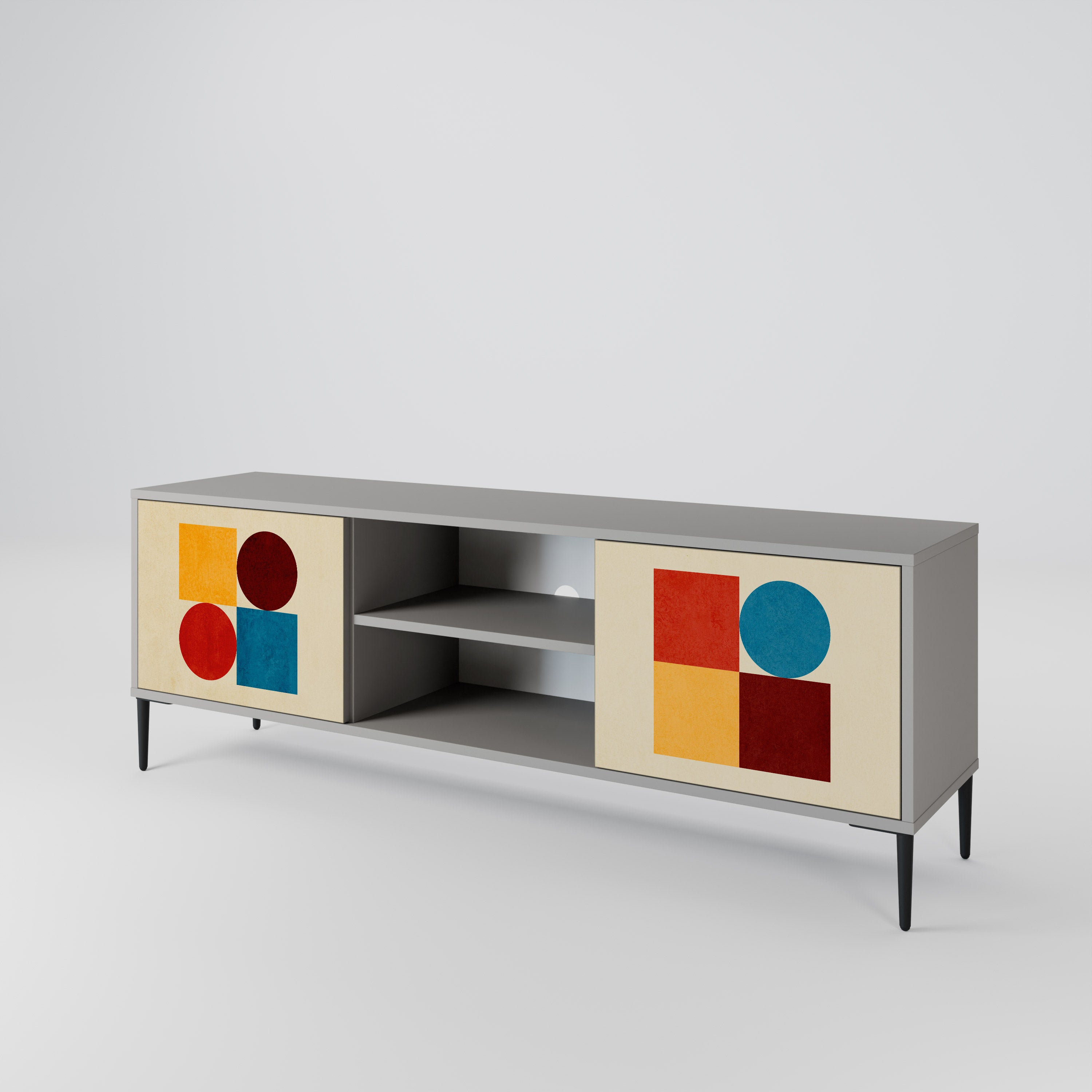 Mueble de TV de 2 puertas GEOMETRIC PUZZLE en acabado gris