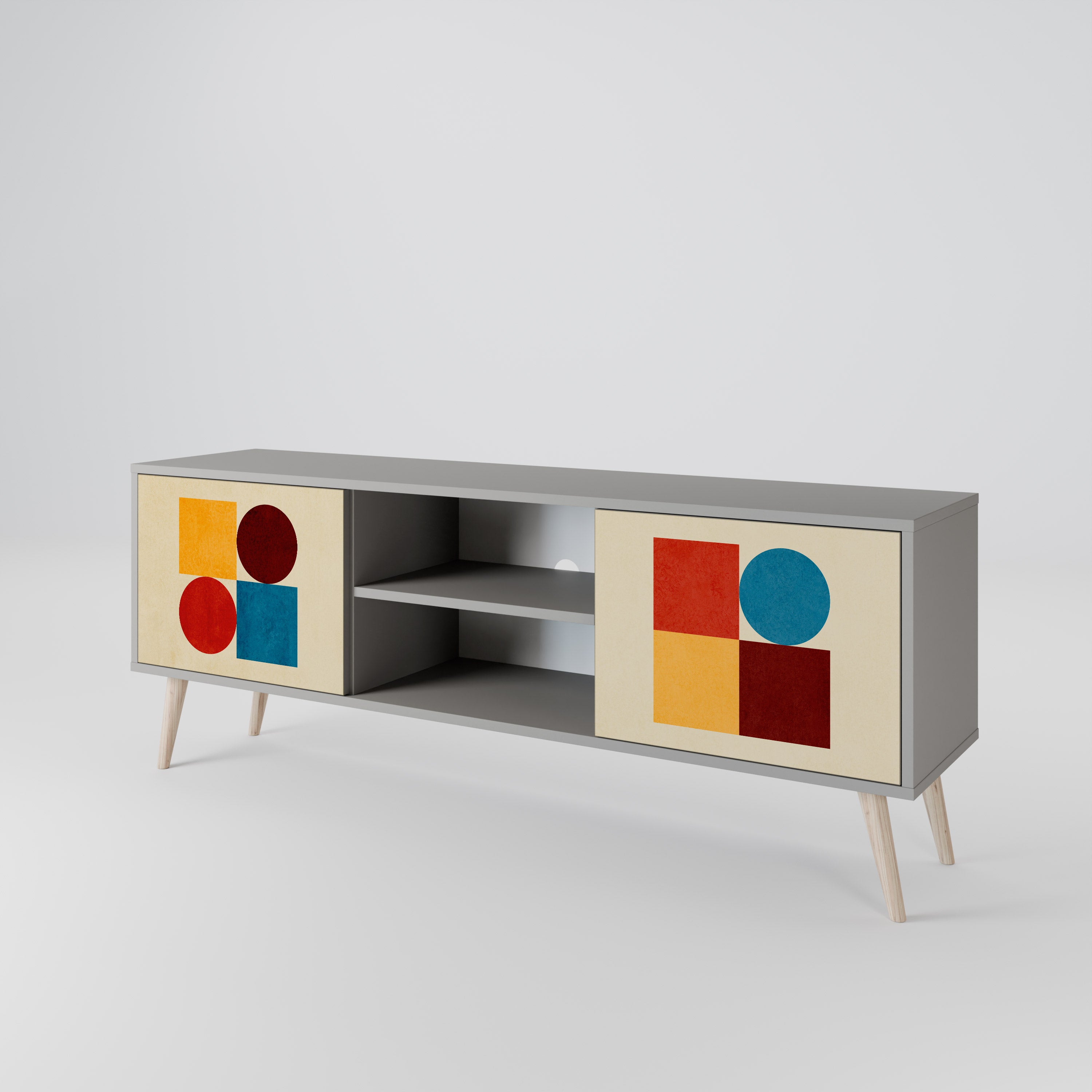 Mueble de TV de 2 puertas GEOMETRIC PUZZLE en acabado gris