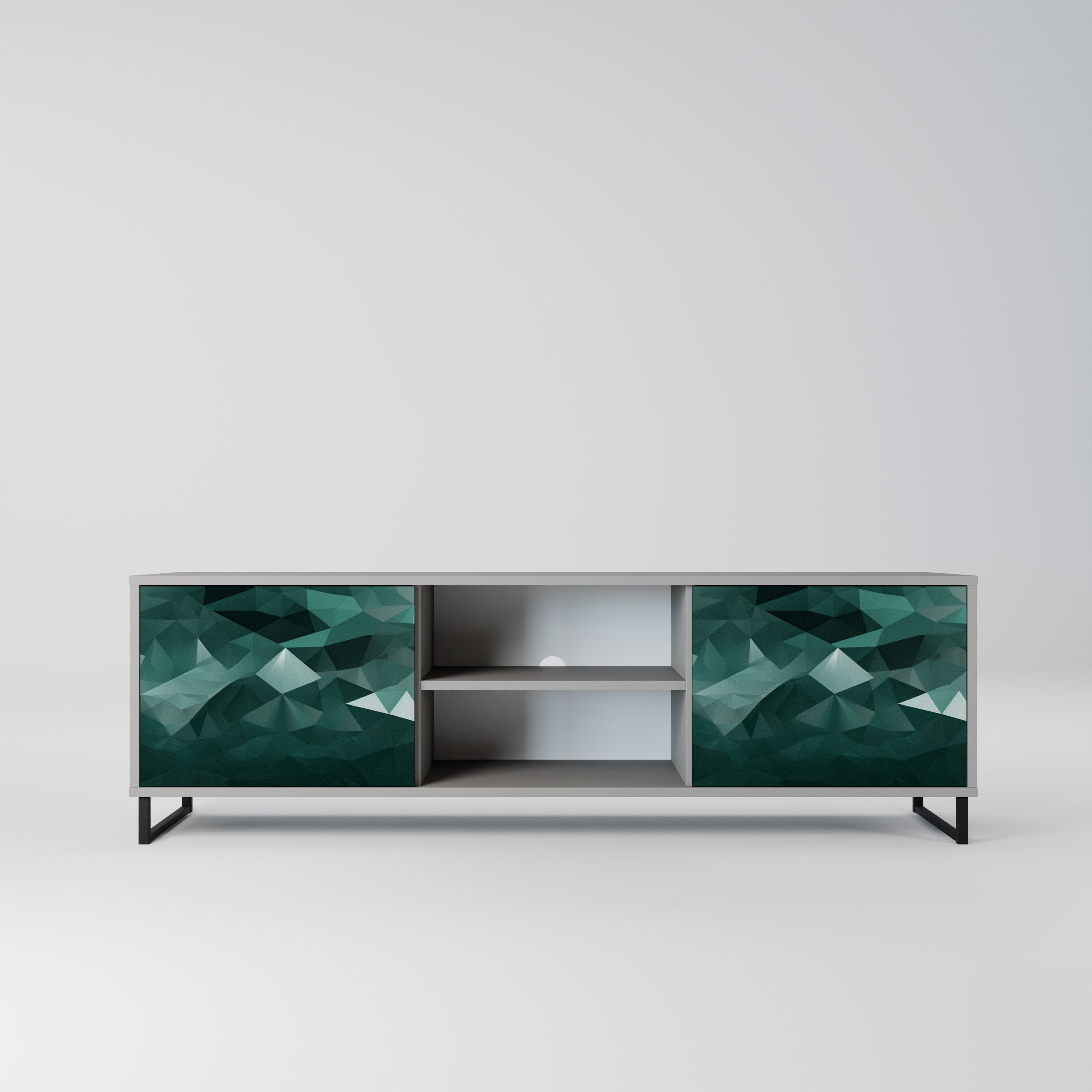 POLYGONAL FLOATING 2-Door TV Stand in Grey Finish