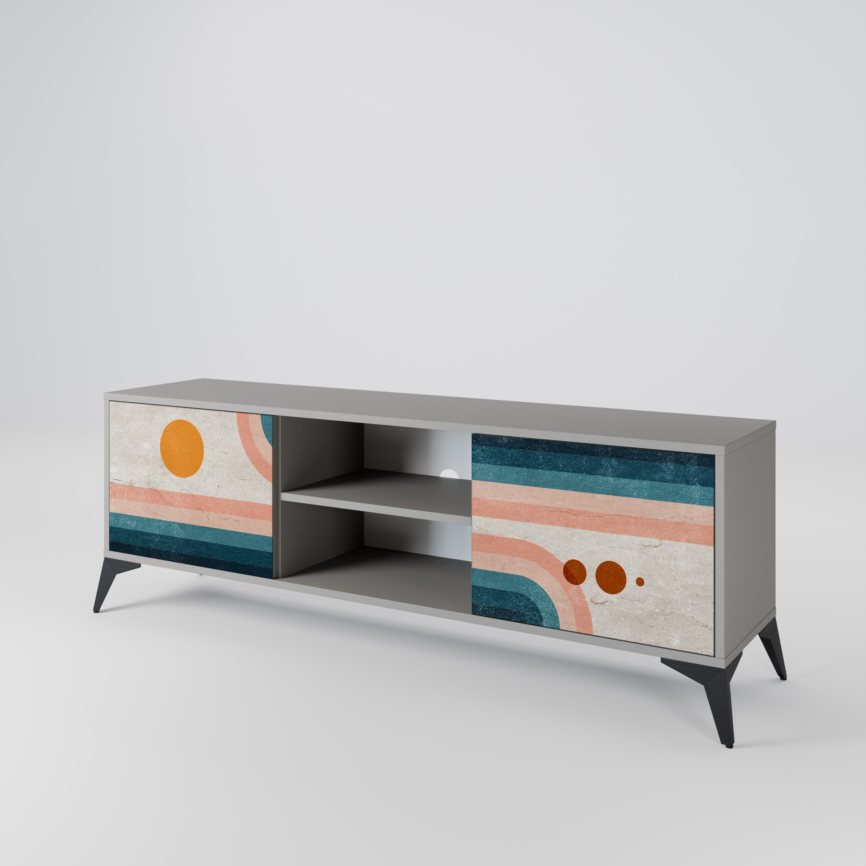 TWO HALVES 2-Door TV Stand in Grey Finish