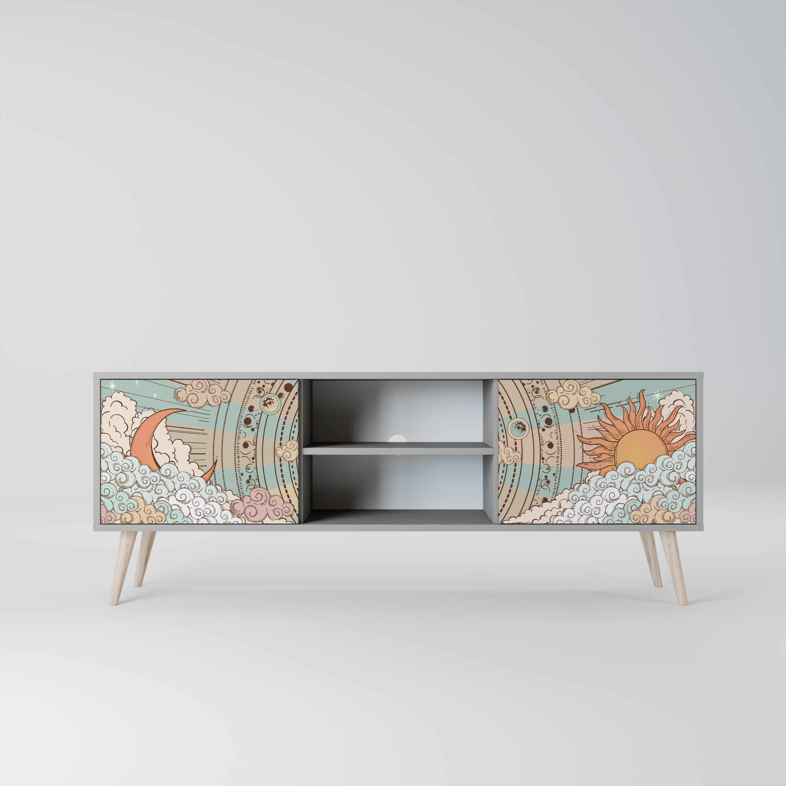 MYSTICAL STRUCTURE 2-Door TV Stand in Grey Finish