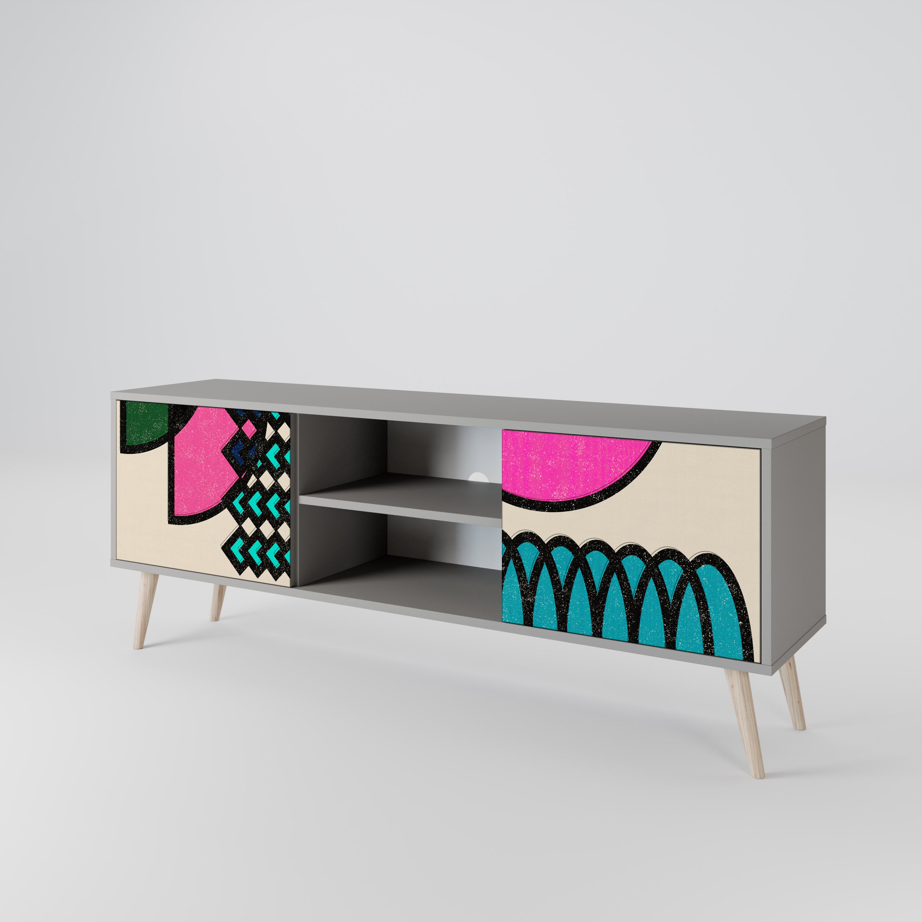 GEOMETRIC RHAPSODY 2-Door TV Stand in Grey Finish
