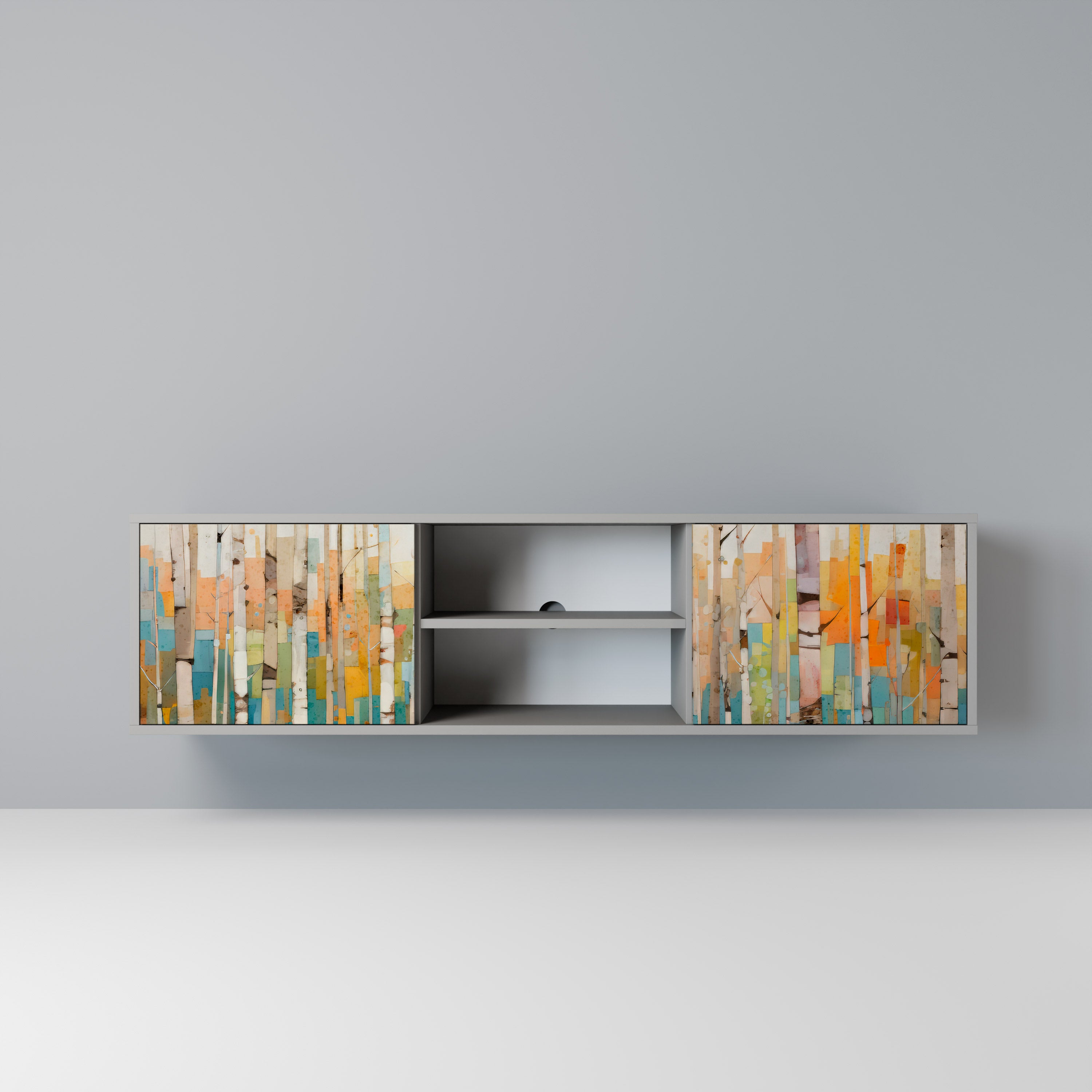 BIRCH KALEIDOSCOPE 2-Door TV Stand in Grey Finish