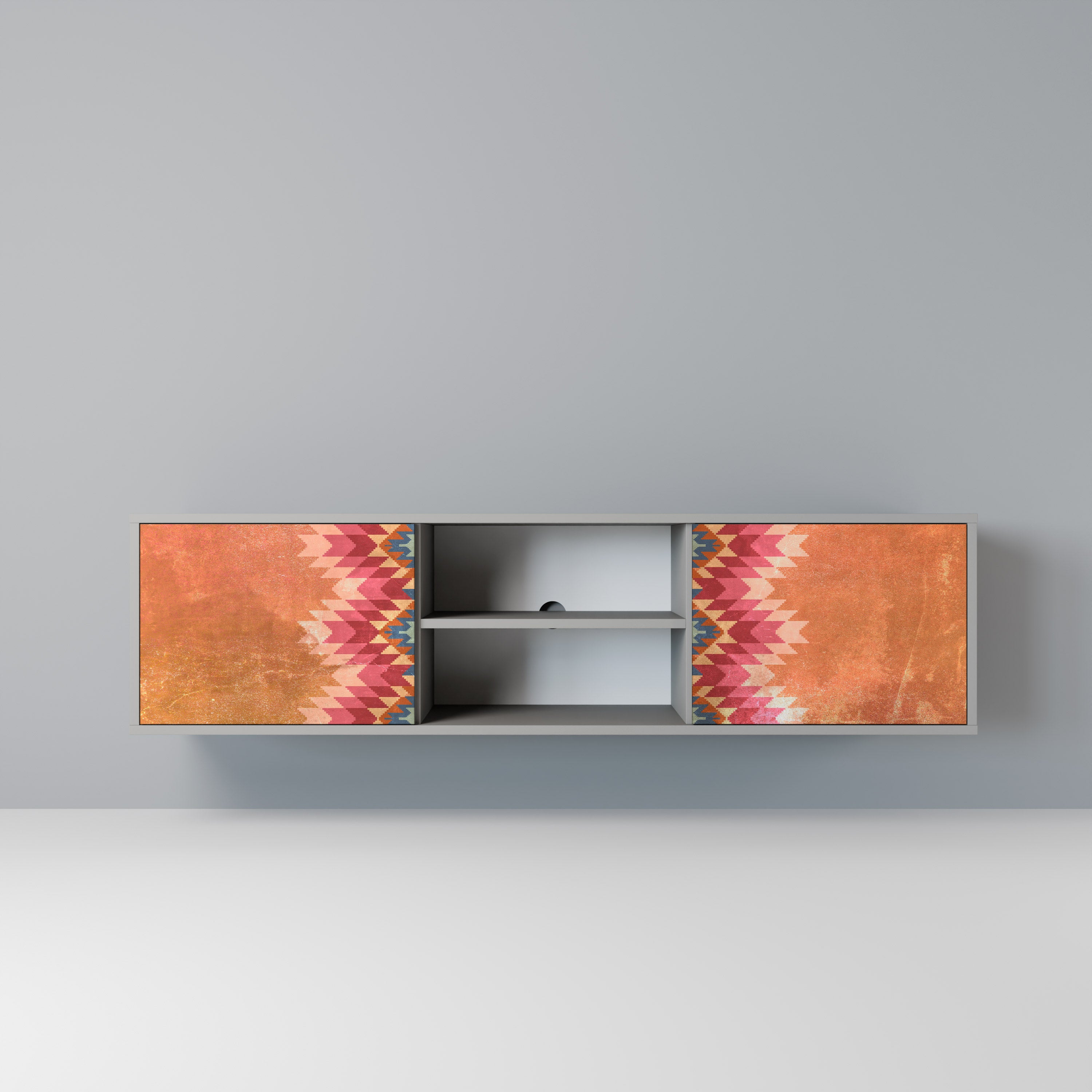 INDIAN FOLK 2-Door TV Stand in Grey Finish