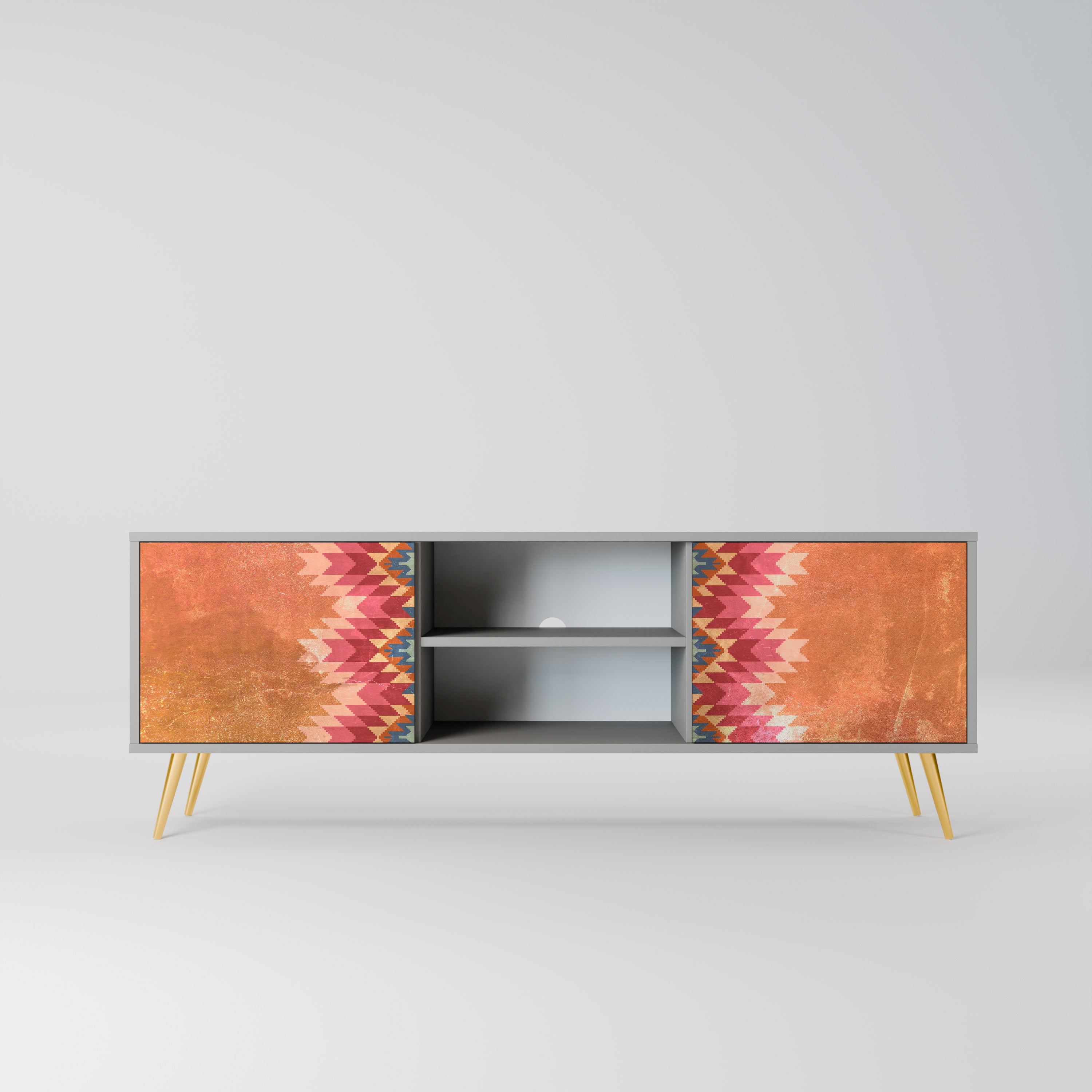 INDIAN FOLK 2-Door TV Stand in Grey Finish