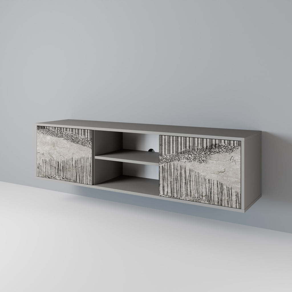 GRAIN LINES 2-Door TV Stand in Grey Finish