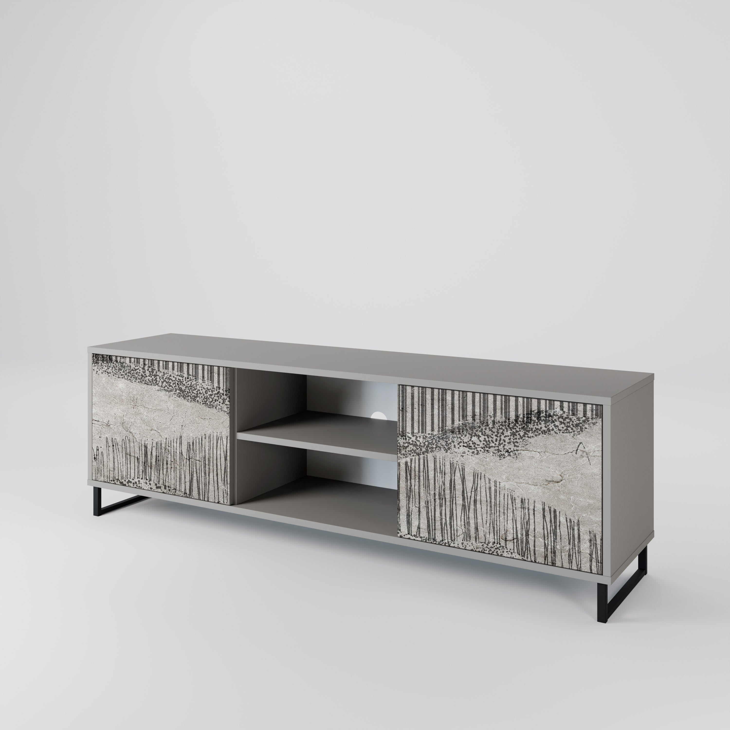 GRAIN LINES 2-Door TV Stand in Grey Finish