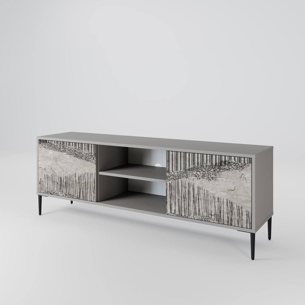 GRAIN LINES 2-Door TV Stand in Grey Finish