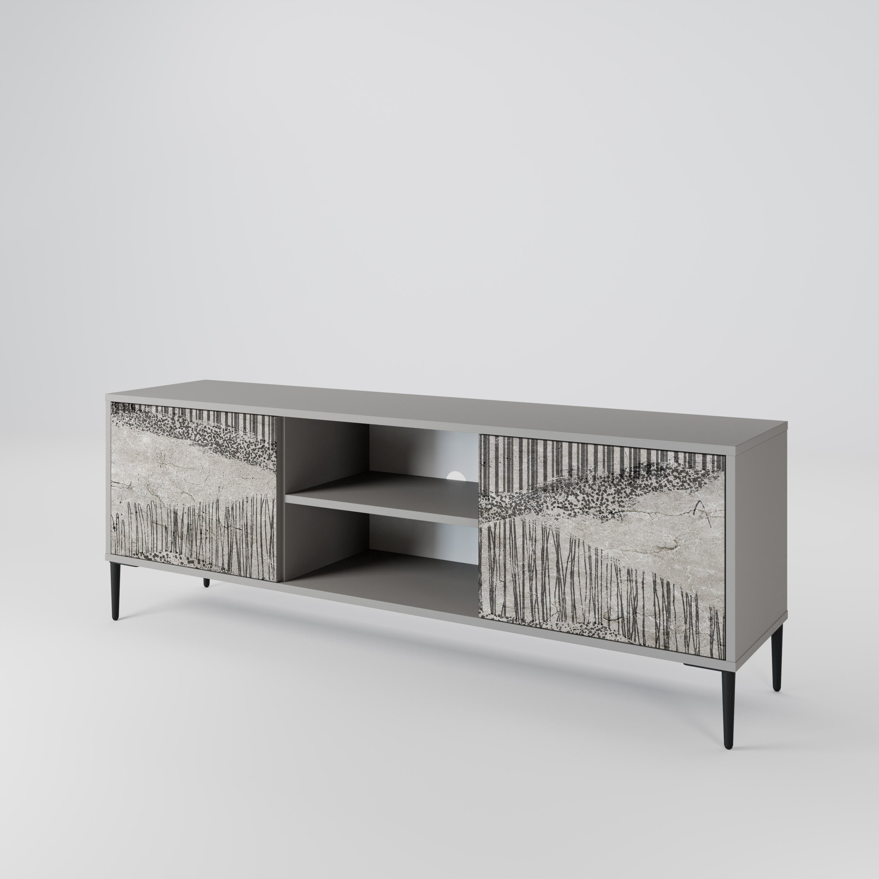 GRAIN LINES 2-Door TV Stand in Grey Finish