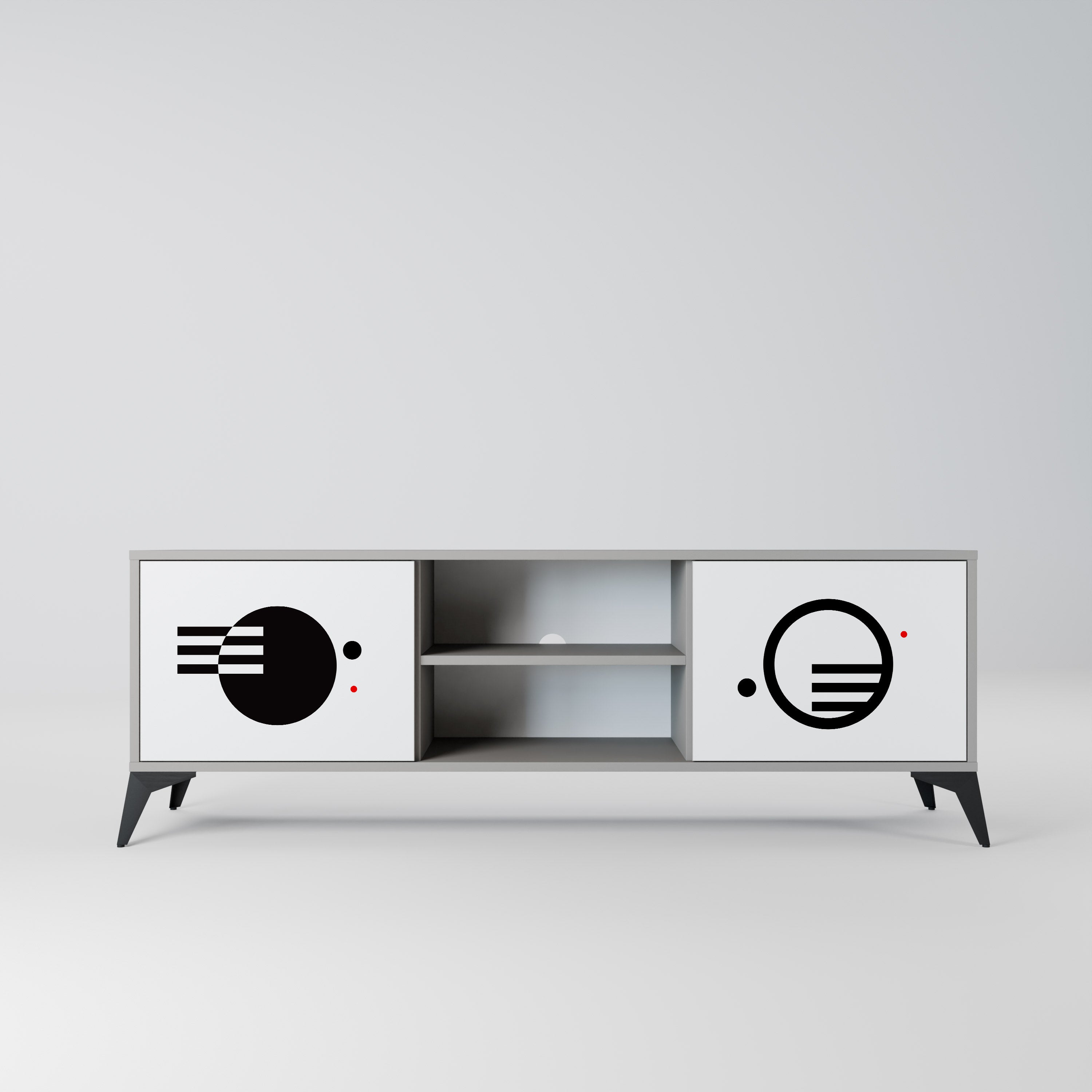 BLACK AND WHITE COMBINATION 2-Door TV Stand in Grey Finish