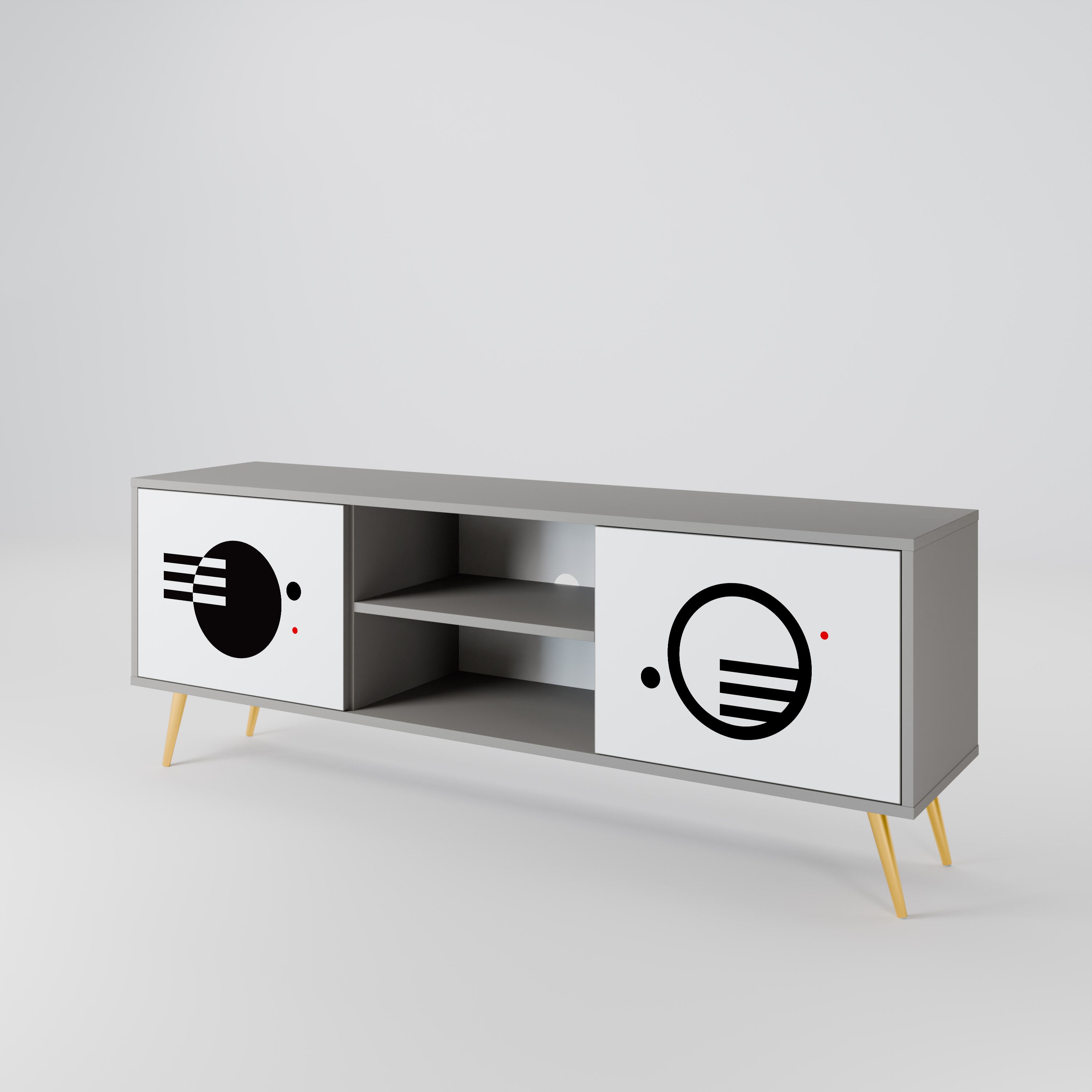 BLACK AND WHITE COMBINATION 2-Door TV Stand in Grey Finish