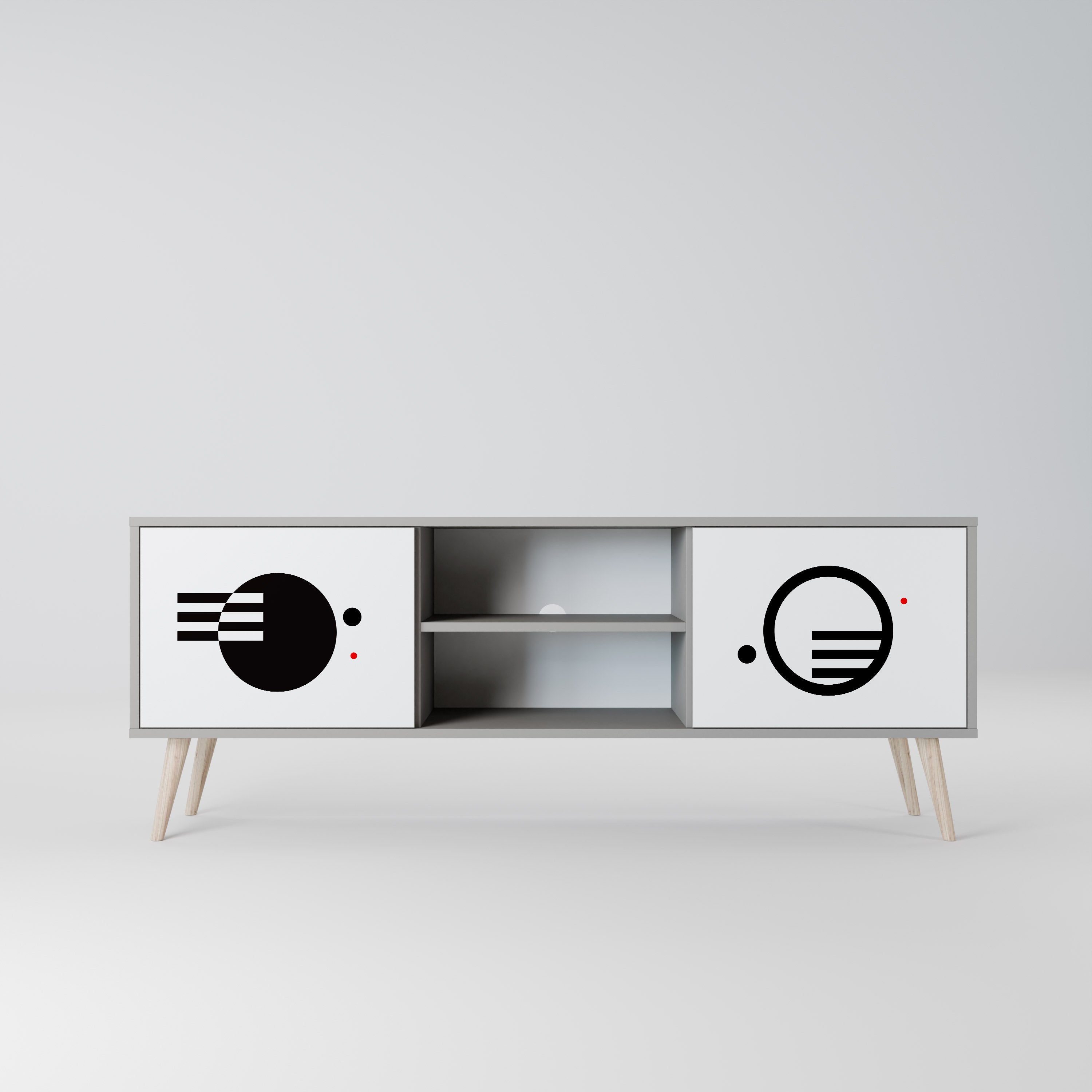 BLACK AND WHITE COMBINATION 2-Door TV Stand in Grey Finish