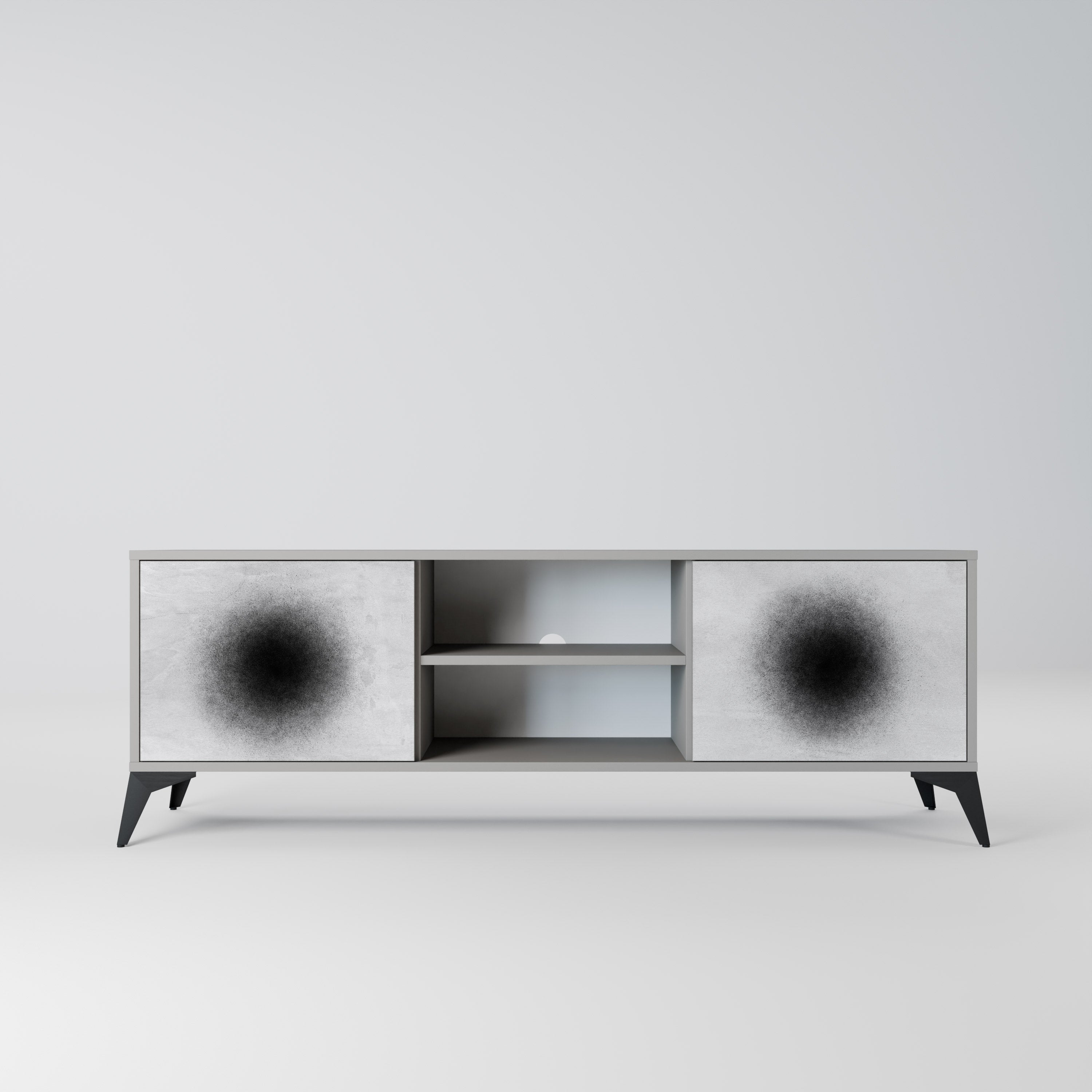 BLACK HOLE 2-Door TV Stand in Grey Finish