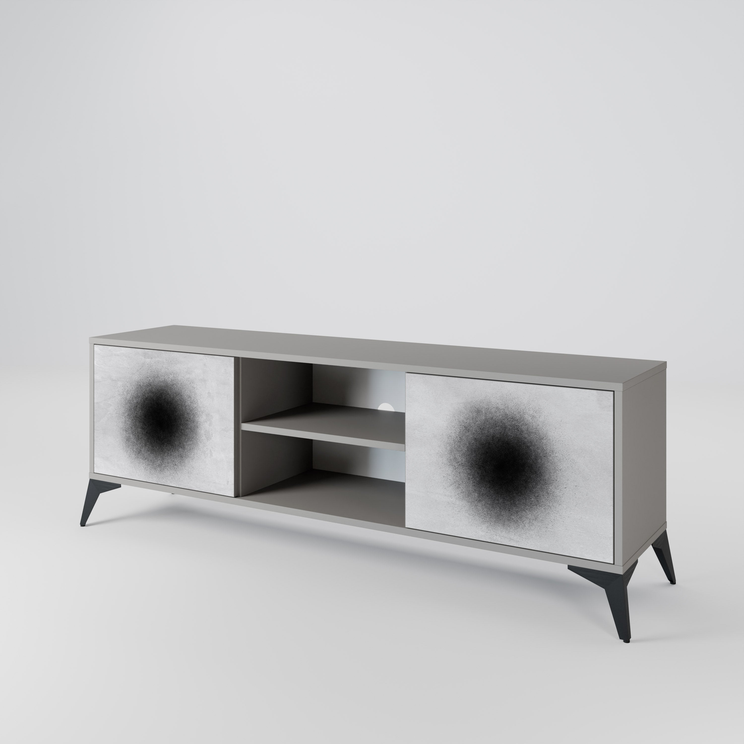 BLACK HOLE 2-Door TV Stand in Grey Finish
