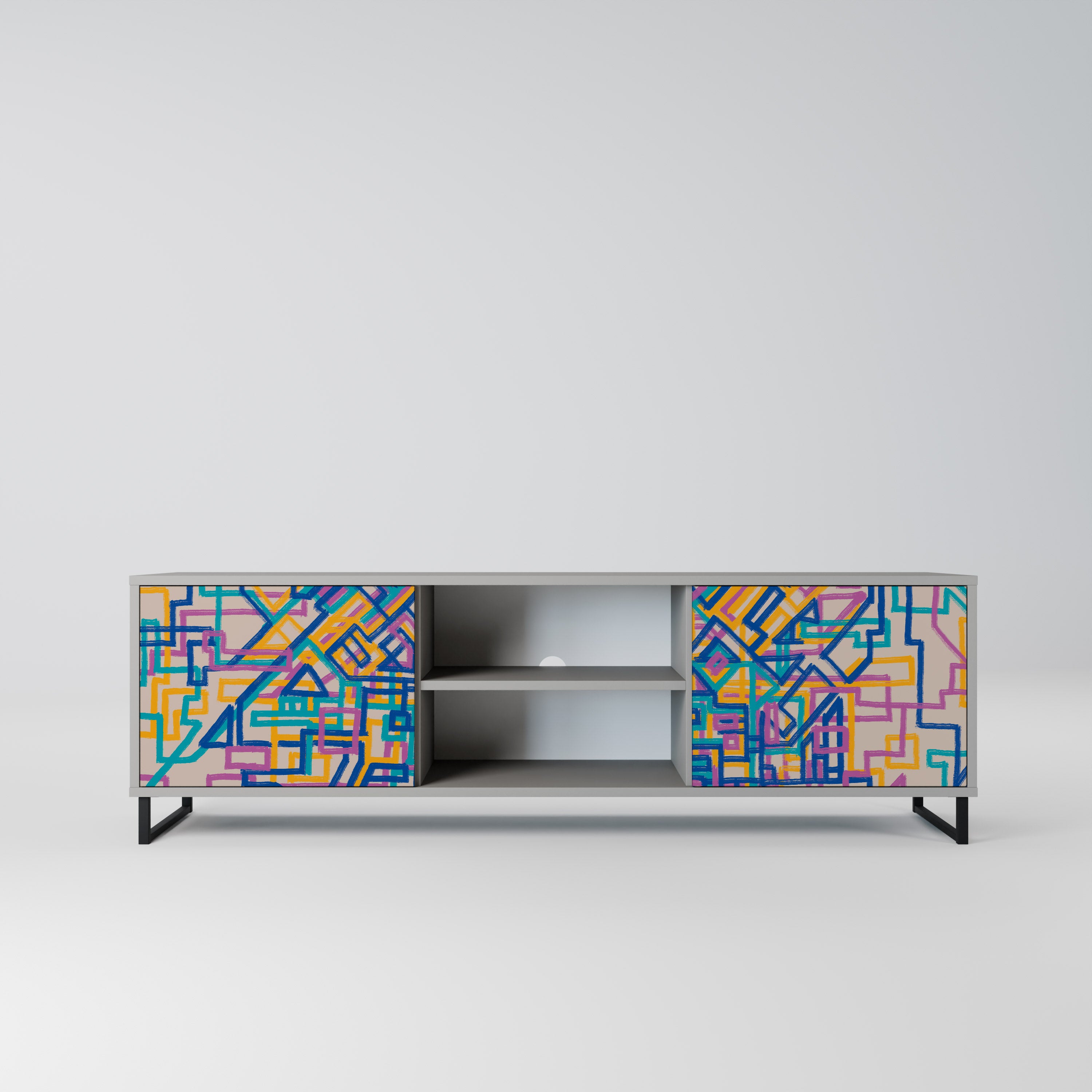 MEMORIES MAP 2-Door TV Stand in Grey Finish