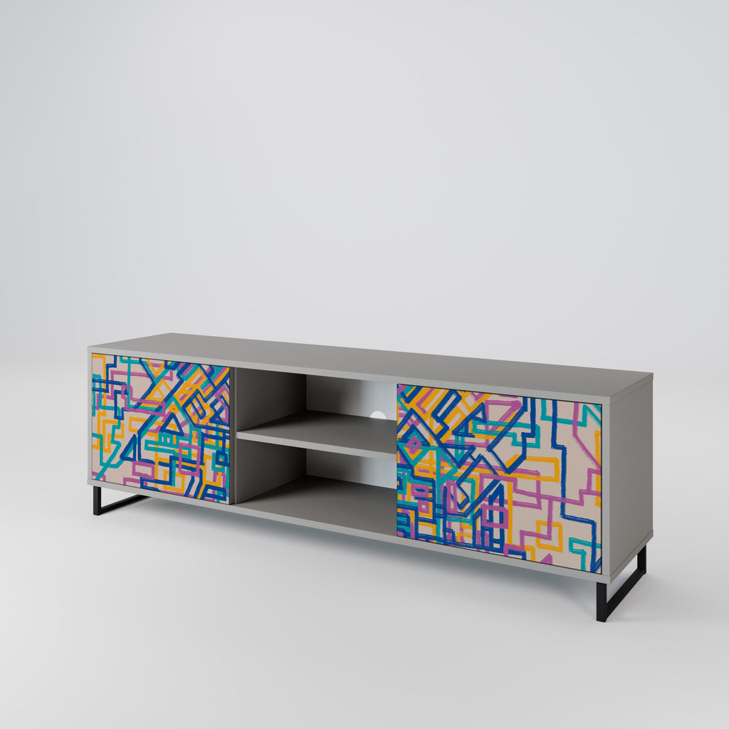 MEMORIES MAP 2-Door TV Stand in Grey Finish