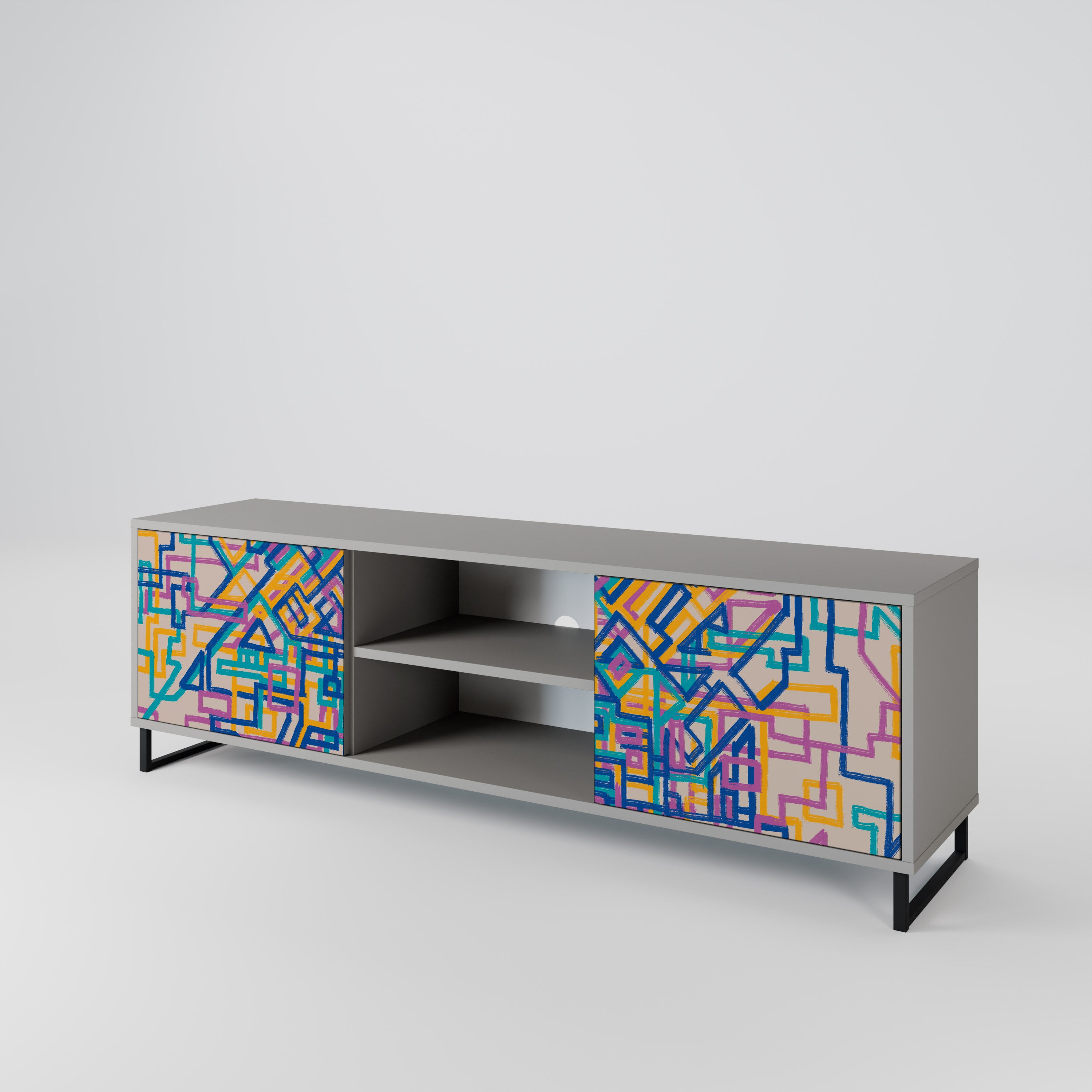 MEMORIES MAP 2-Door TV Stand in Grey Finish