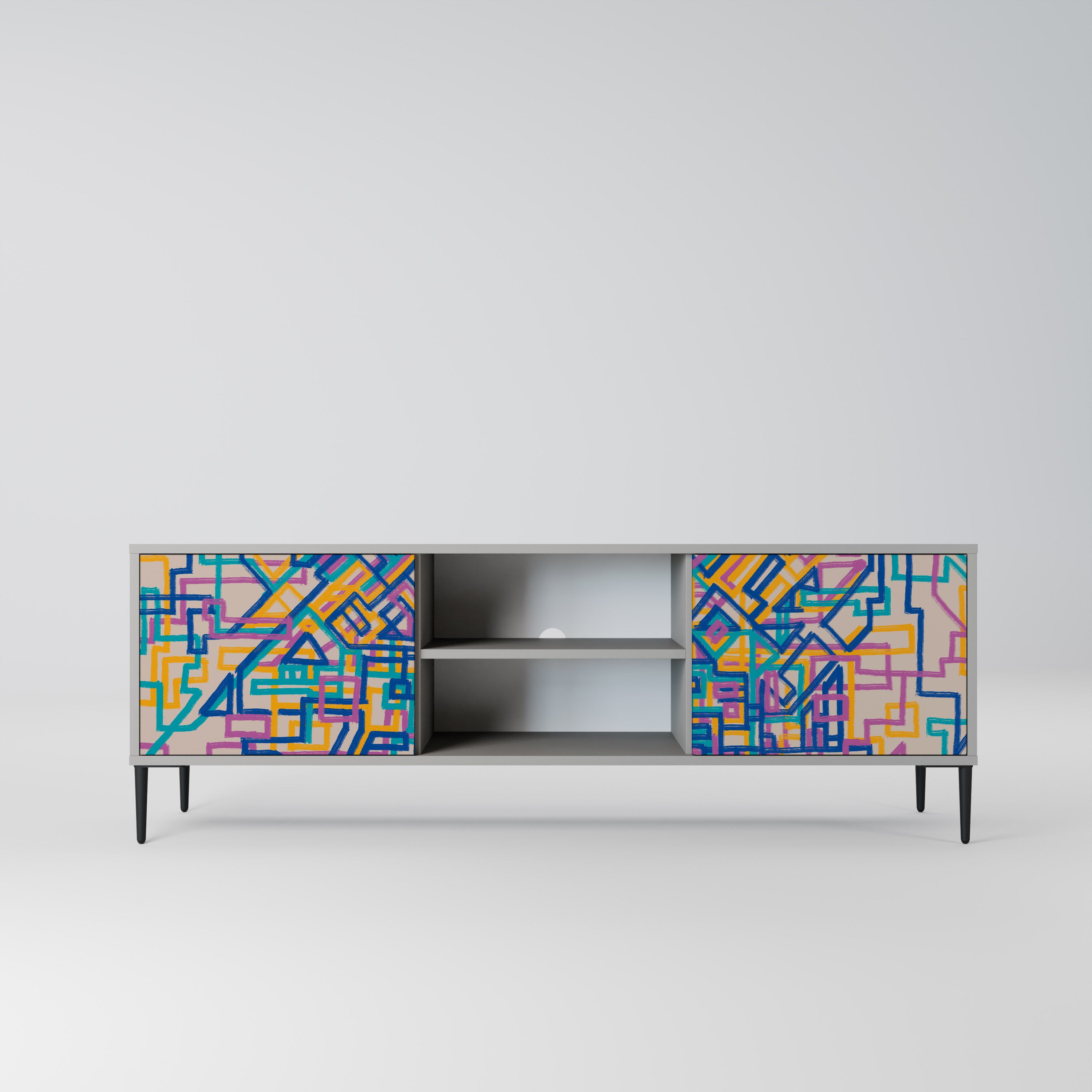 MEMORIES MAP 2-Door TV Stand in Grey Finish