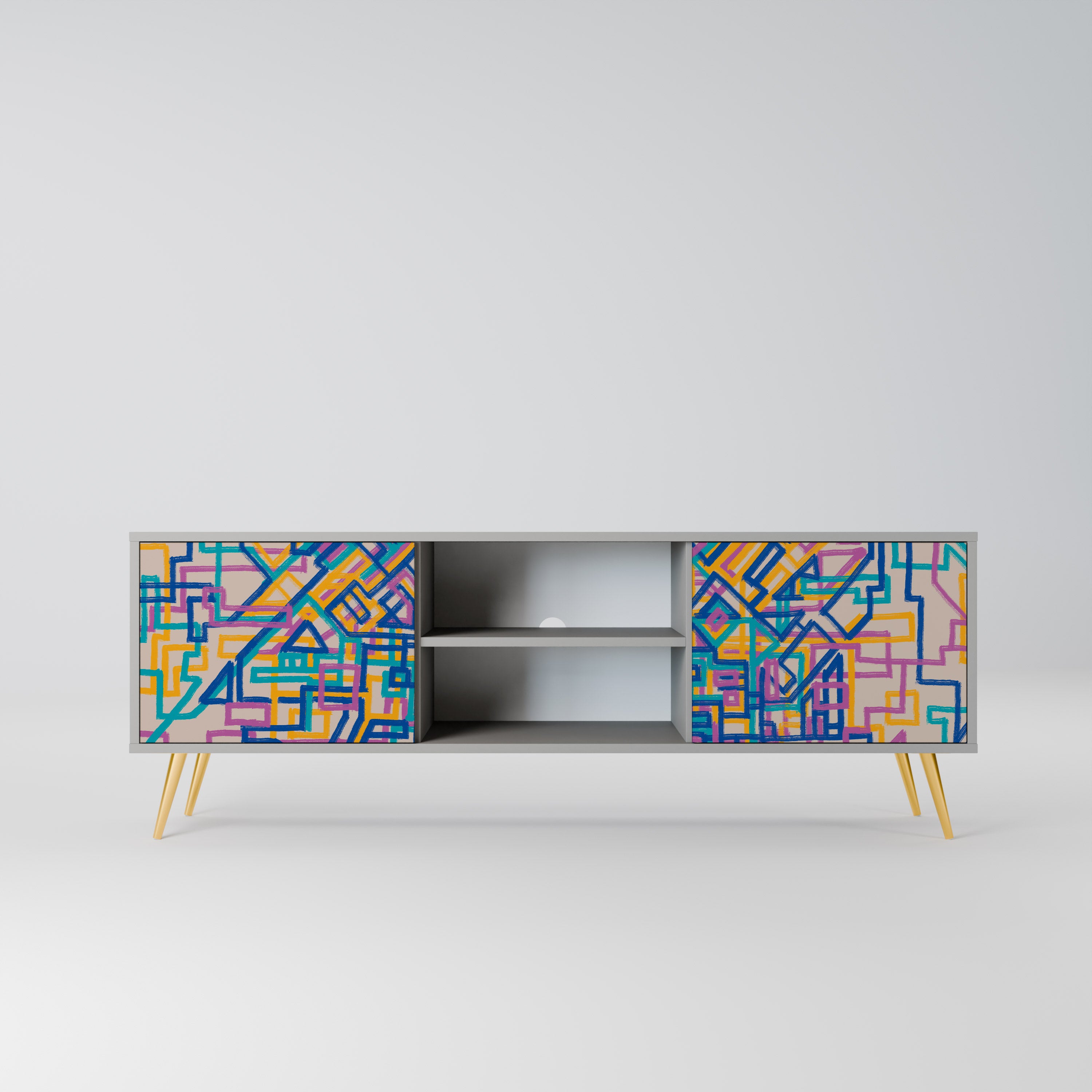 MEMORIES MAP 2-Door TV Stand in Grey Finish