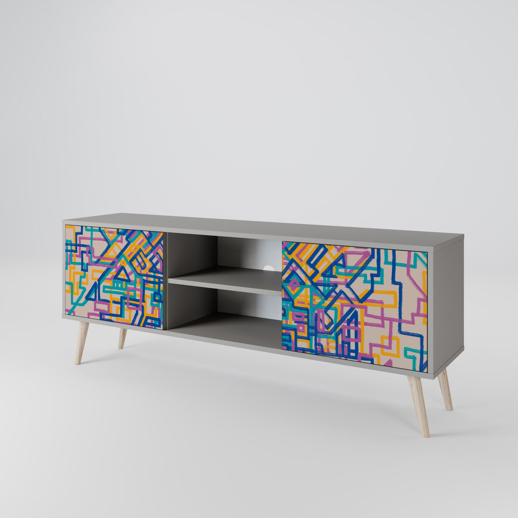 MEMORIES MAP 2-Door TV Stand in Grey Finish