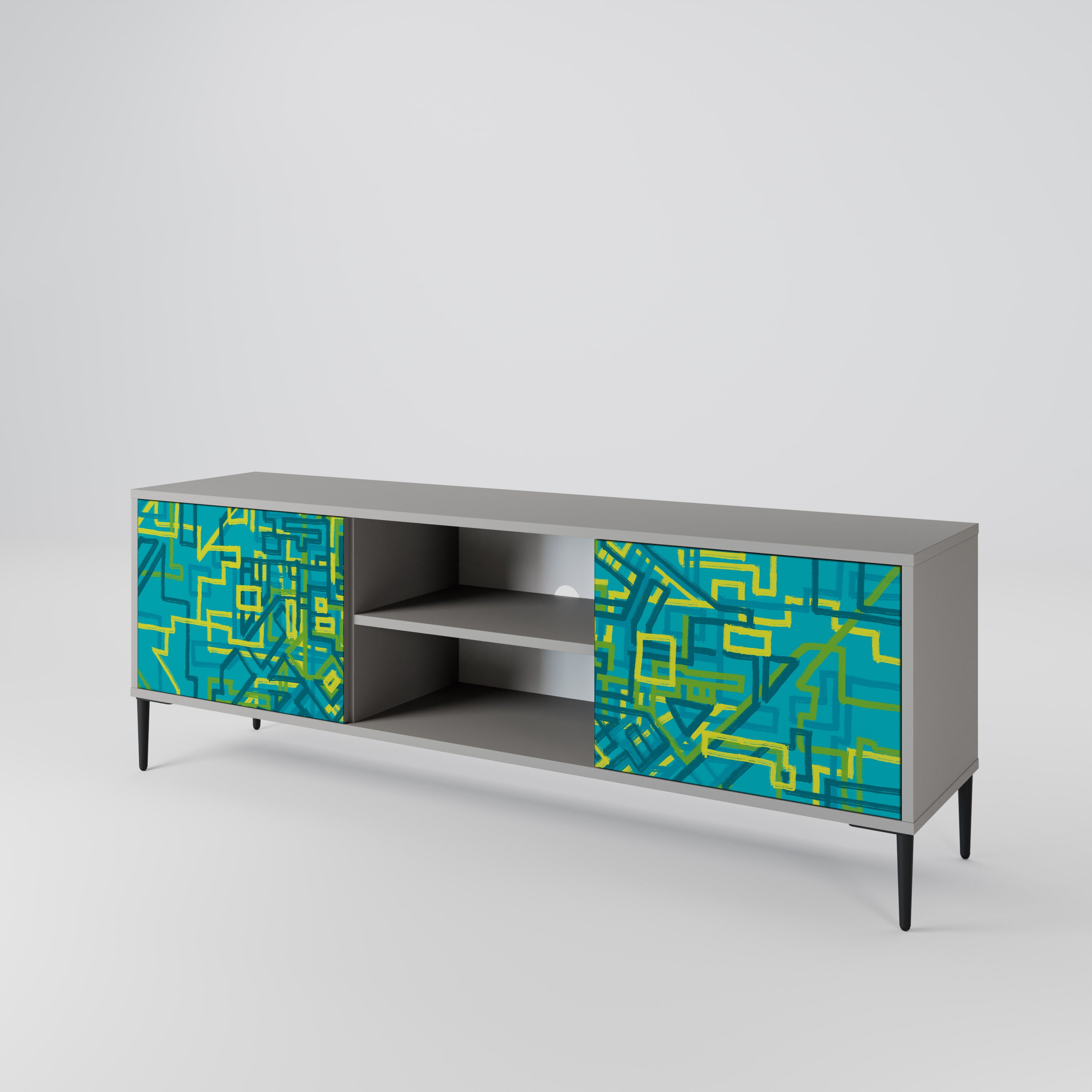 NOSTALGIC MEMORIES 2-Door TV Stand in Grey Finish