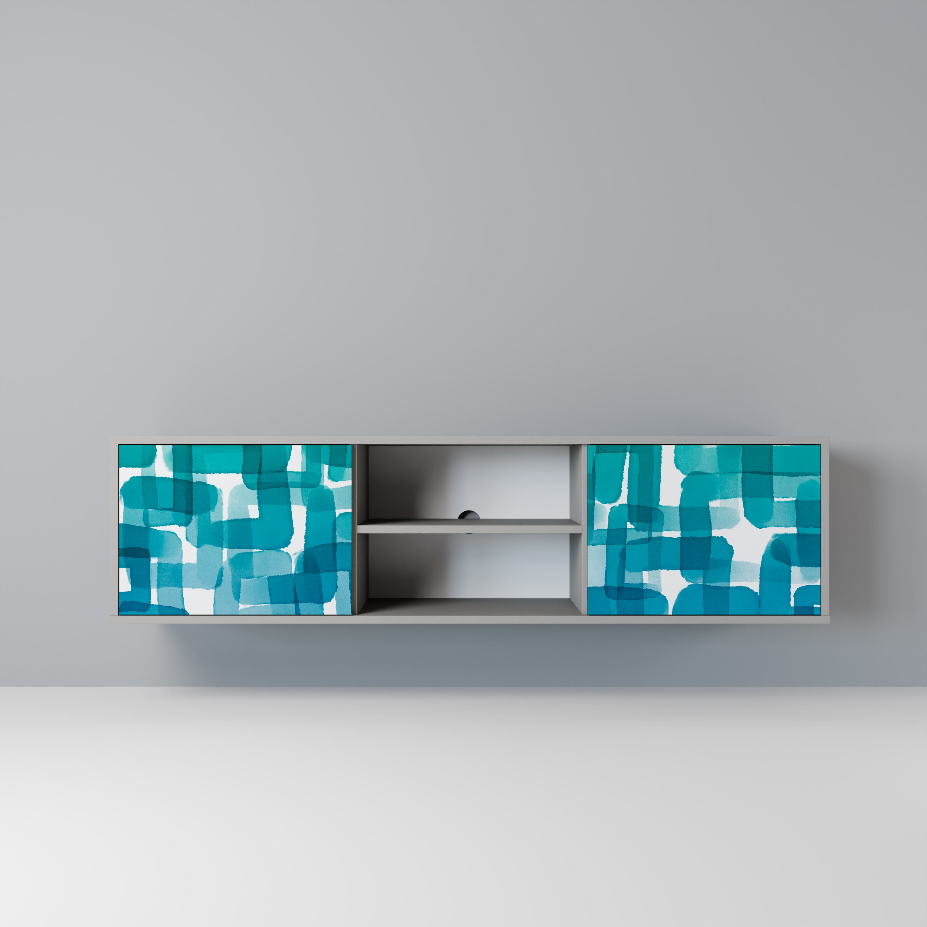 TURQUOISE RECTANGLES 2-Door TV Stand in Grey Finish