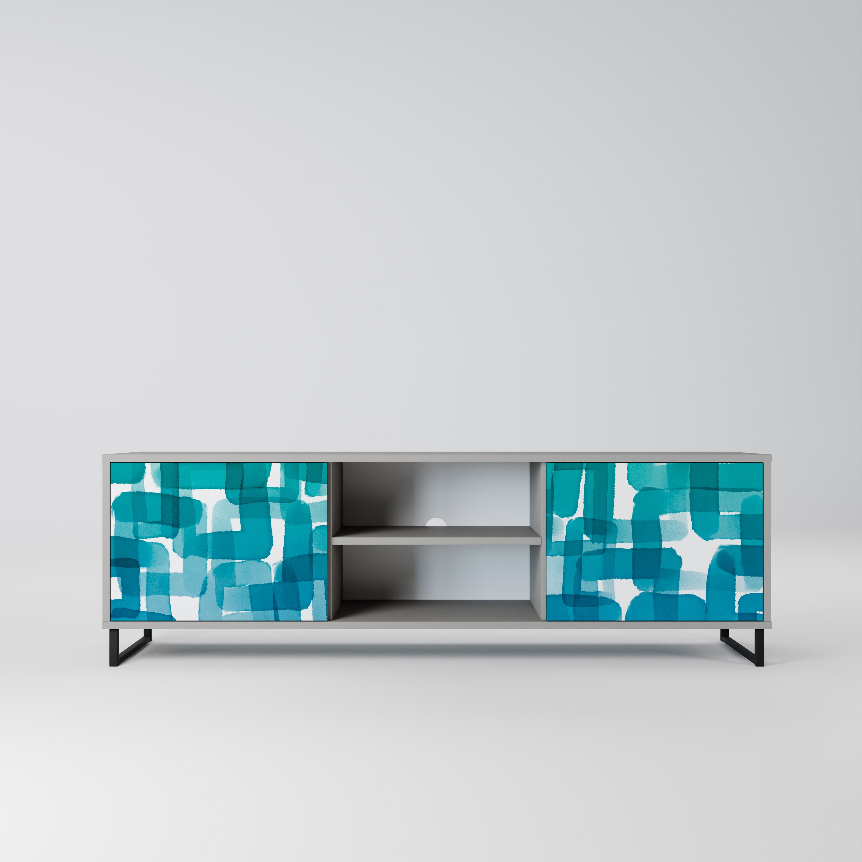 TURQUOISE RECTANGLES 2-Door TV Stand in Grey Finish