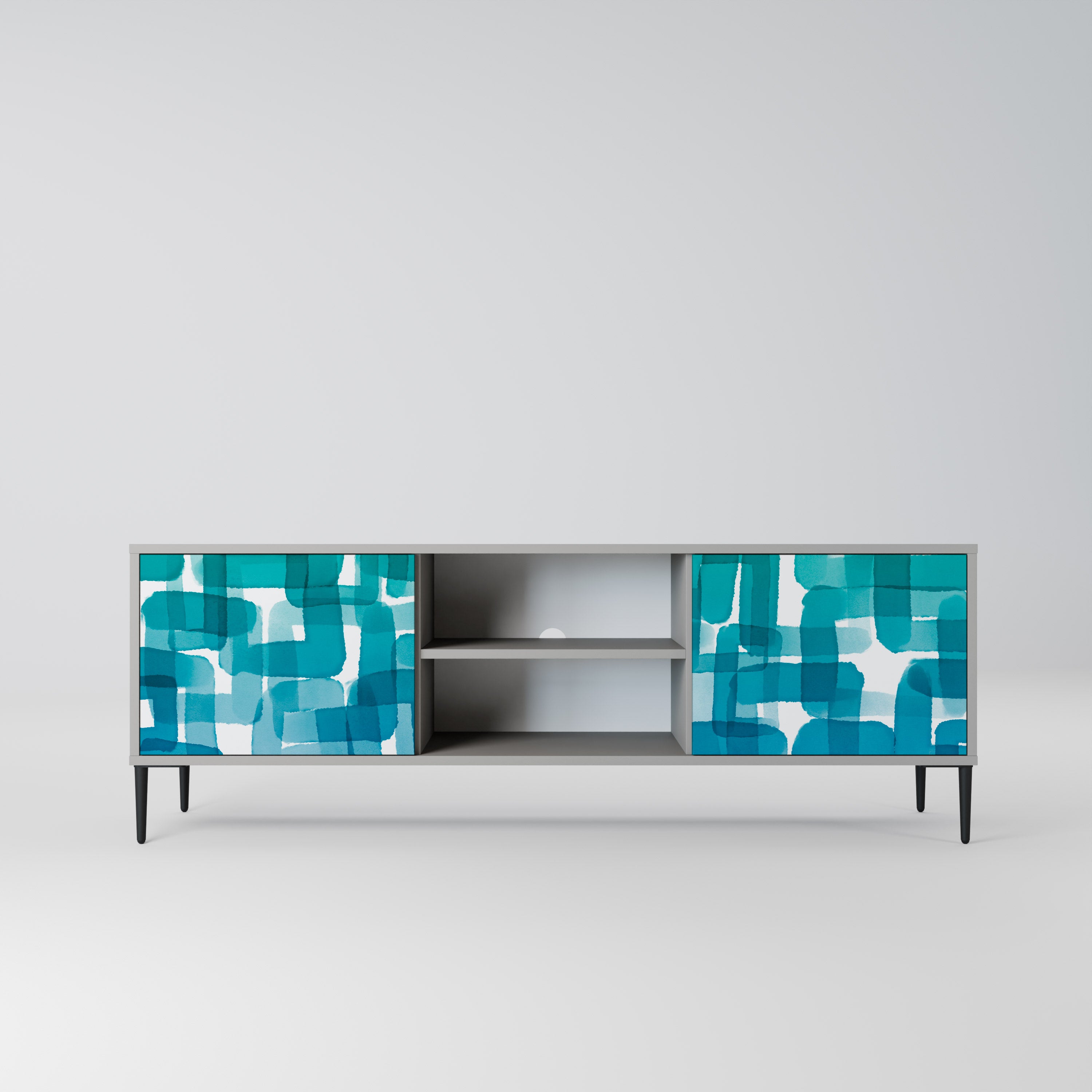 TURQUOISE RECTANGLES 2-Door TV Stand in Grey Finish