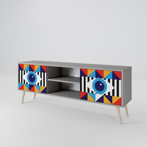 ABSTRACTION AND GEOMETRY 2-Door TV Stand in Grey Finish