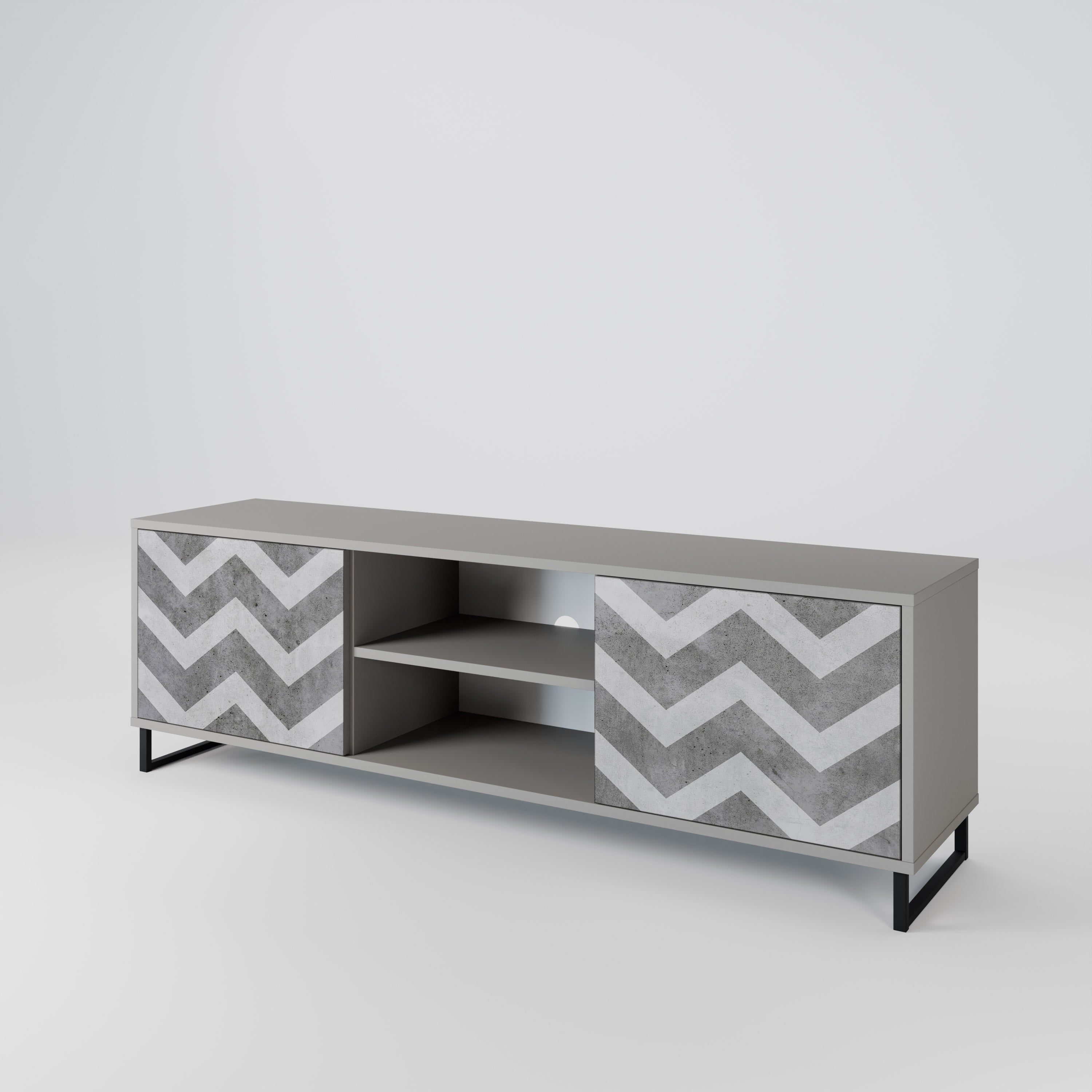 TOUGH ZIG ZAG 2-Door TV Stand in Grey Finish