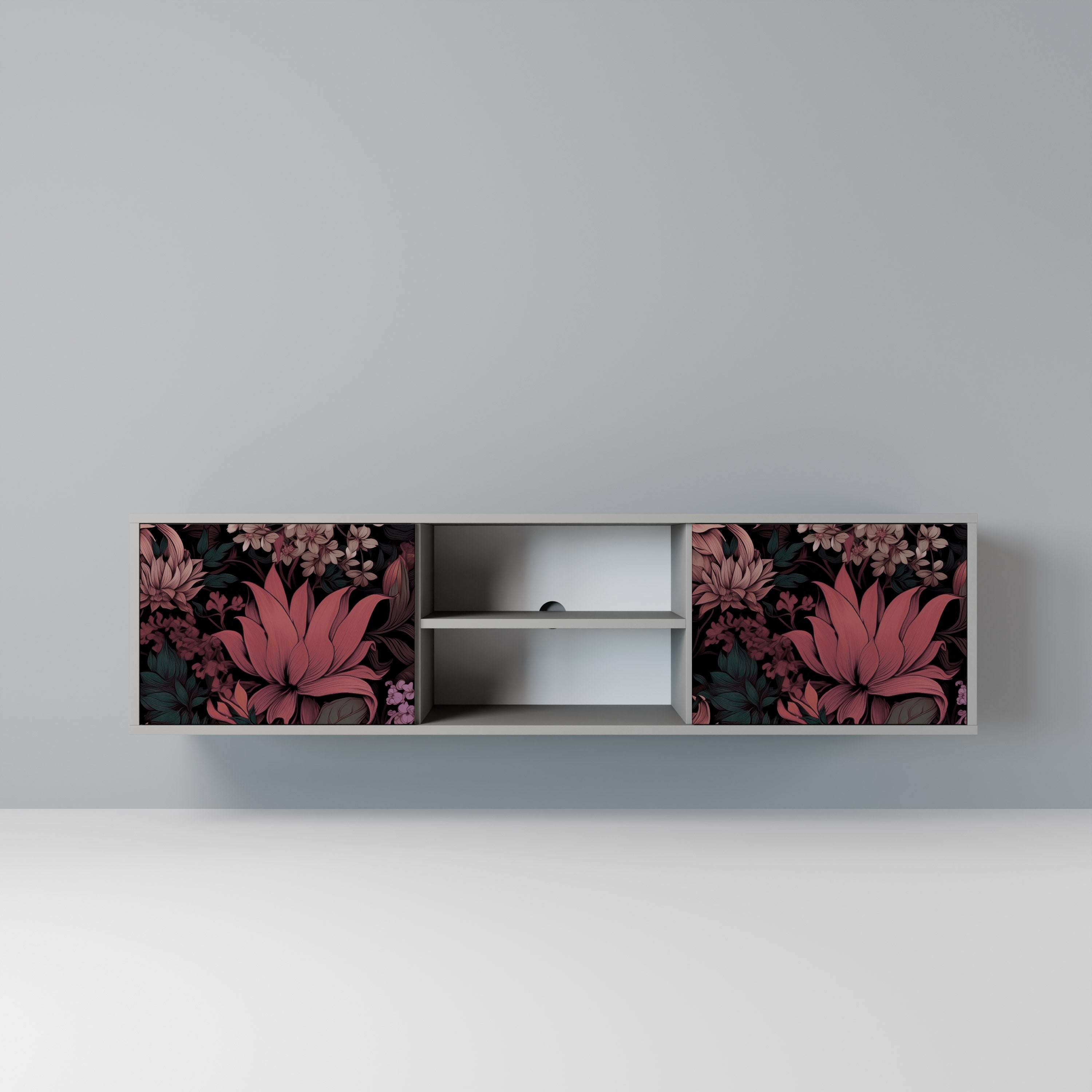 FLORAL WHISPER 2-Door TV Stand in Grey Finish