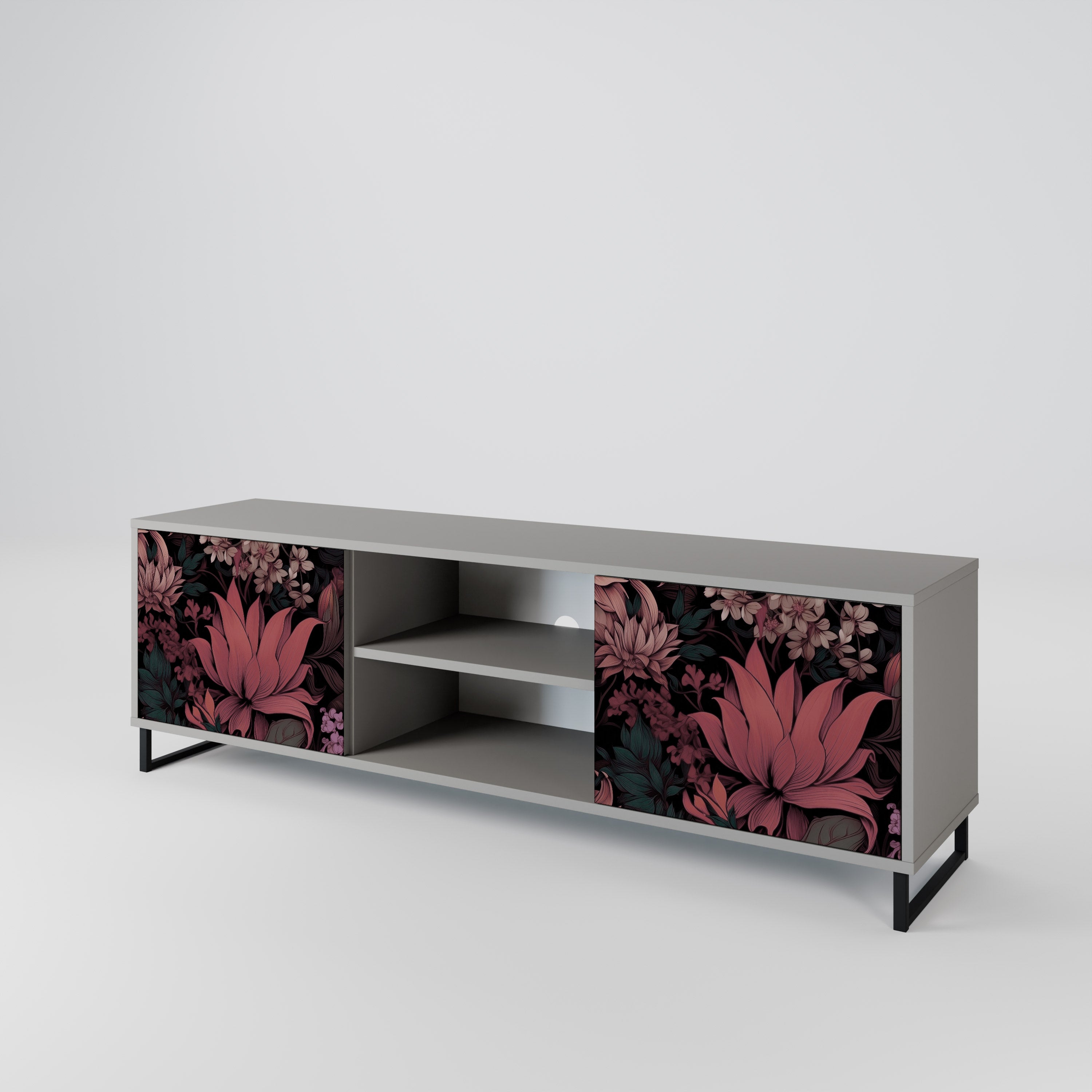 FLORAL WHISPER 2-Door TV Stand in Grey Finish