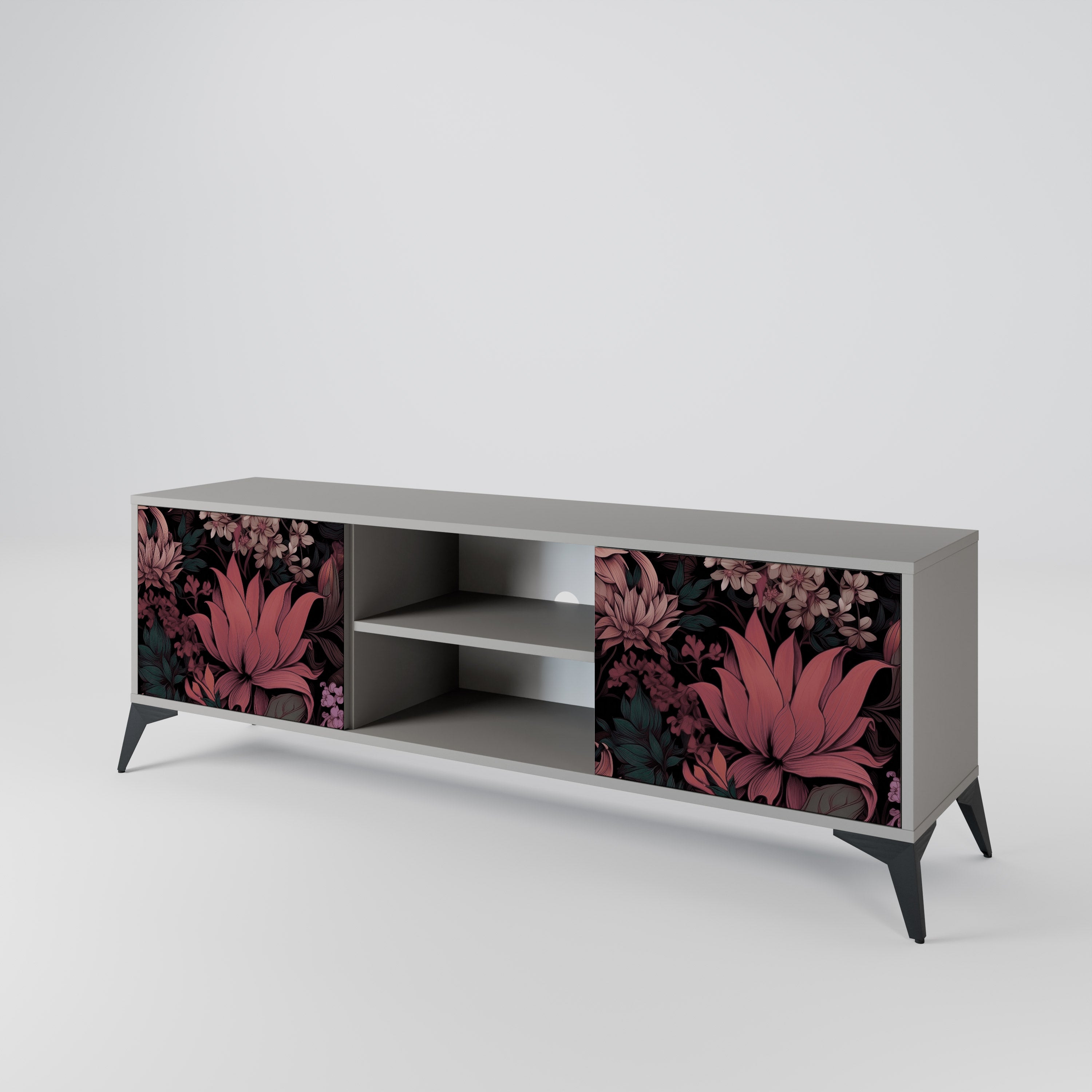 FLORAL WHISPER 2-Door TV Stand in Grey Finish