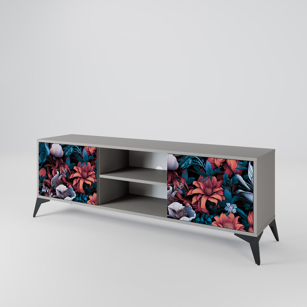 ETHEREAL BLOSSOMS 2-Door TV Stand in Grey Finish