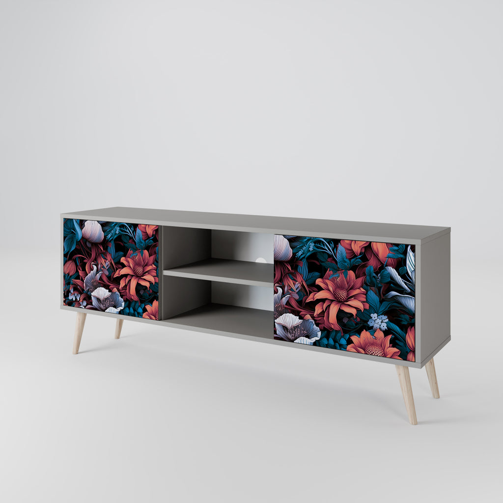 ETHEREAL BLOSSOMS 2-Door TV Stand in Grey Finish