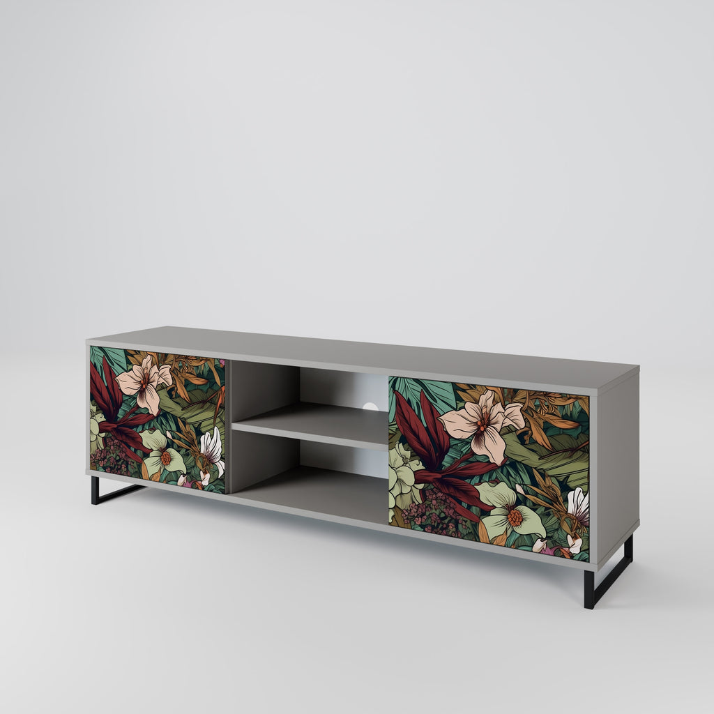 BOTANICAL EMERGENCE 2-Door TV Stand in Grey Finish